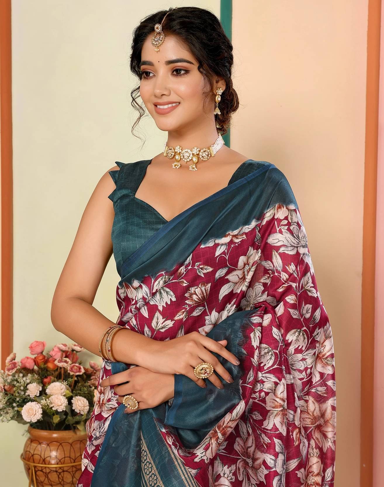     			Yashika Art Silk Printed Regular Saree With Unstitched Blouse Piece ( Red )