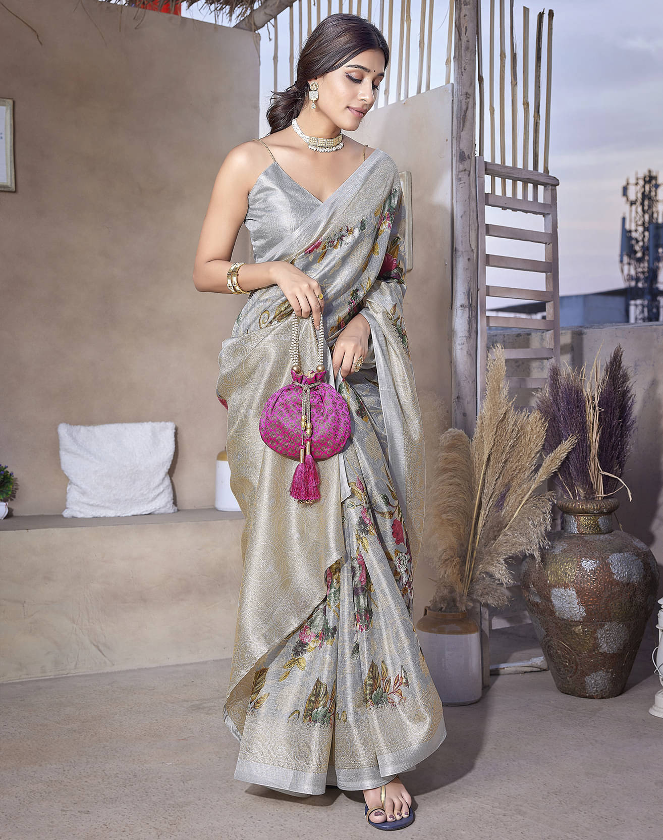 Yashika Art Silk Printed Regular Saree With Unstitched Blouse Piece ( Grey ) Yashika Art Silk Printed Regular Saree With Unstitched Blouse Piece ( Grey )