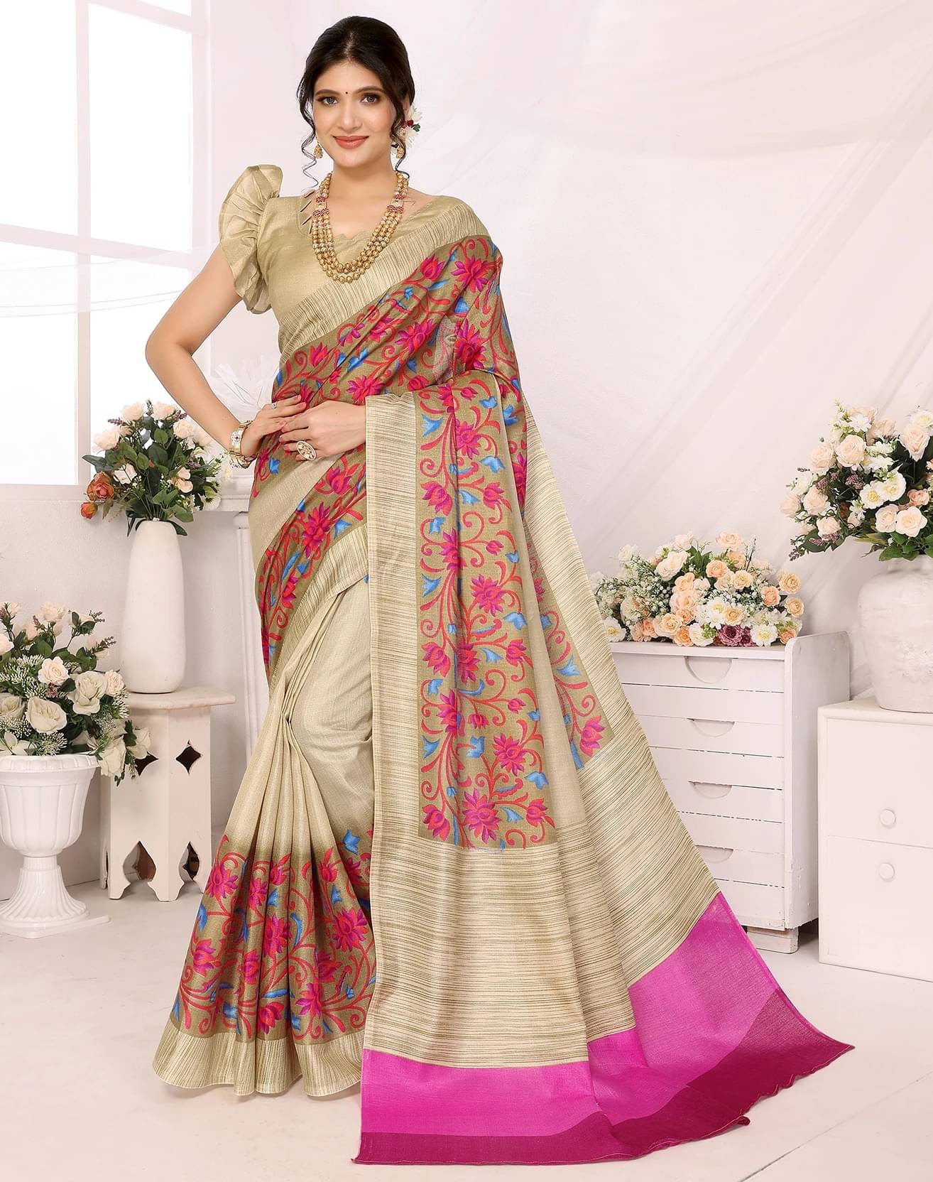 Yashika Art Silk Printed Regular Saree With Unstitched Blouse Piece ( Multicolor )     			Yashika Art Silk Printed Regular Saree With Unstitched Blouse Piece ( Multicolor )