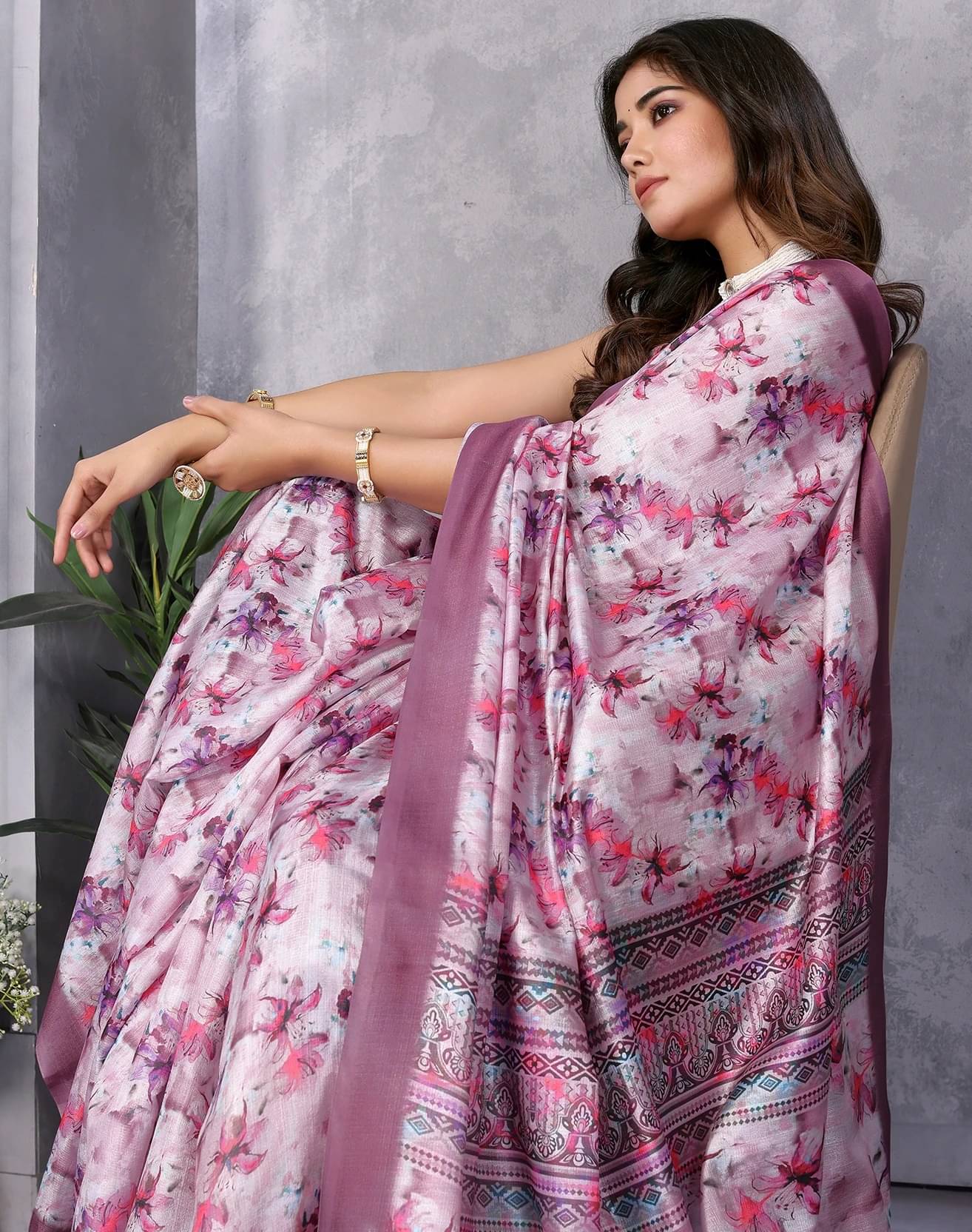     			Yashika Art Silk Printed Regular Saree With Unstitched Blouse Piece ( Purple )