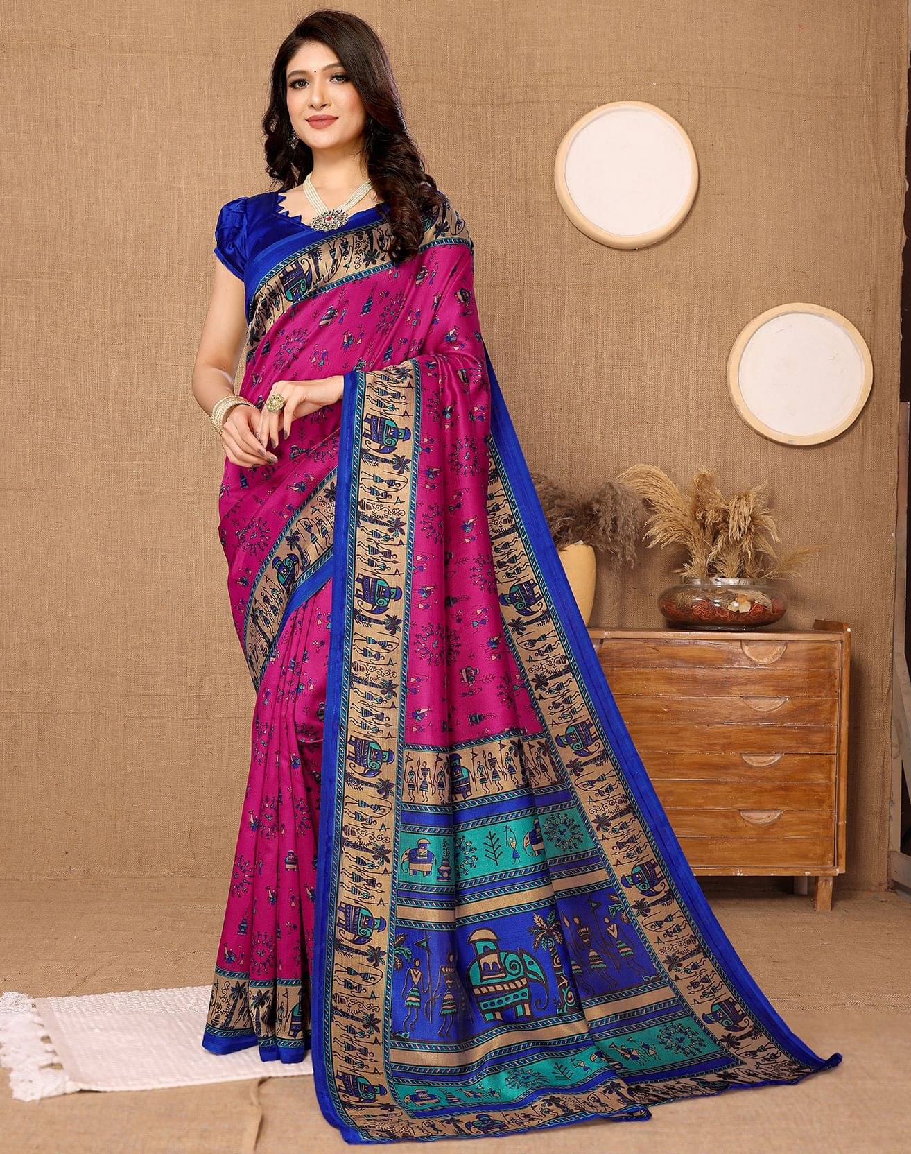 Yashika Art Silk Printed Regular Saree With Unstitched Blouse Piece ( Pink ) Yashika Art Silk Printed Regular Saree With Unstitched Blouse Piece ( Pink )