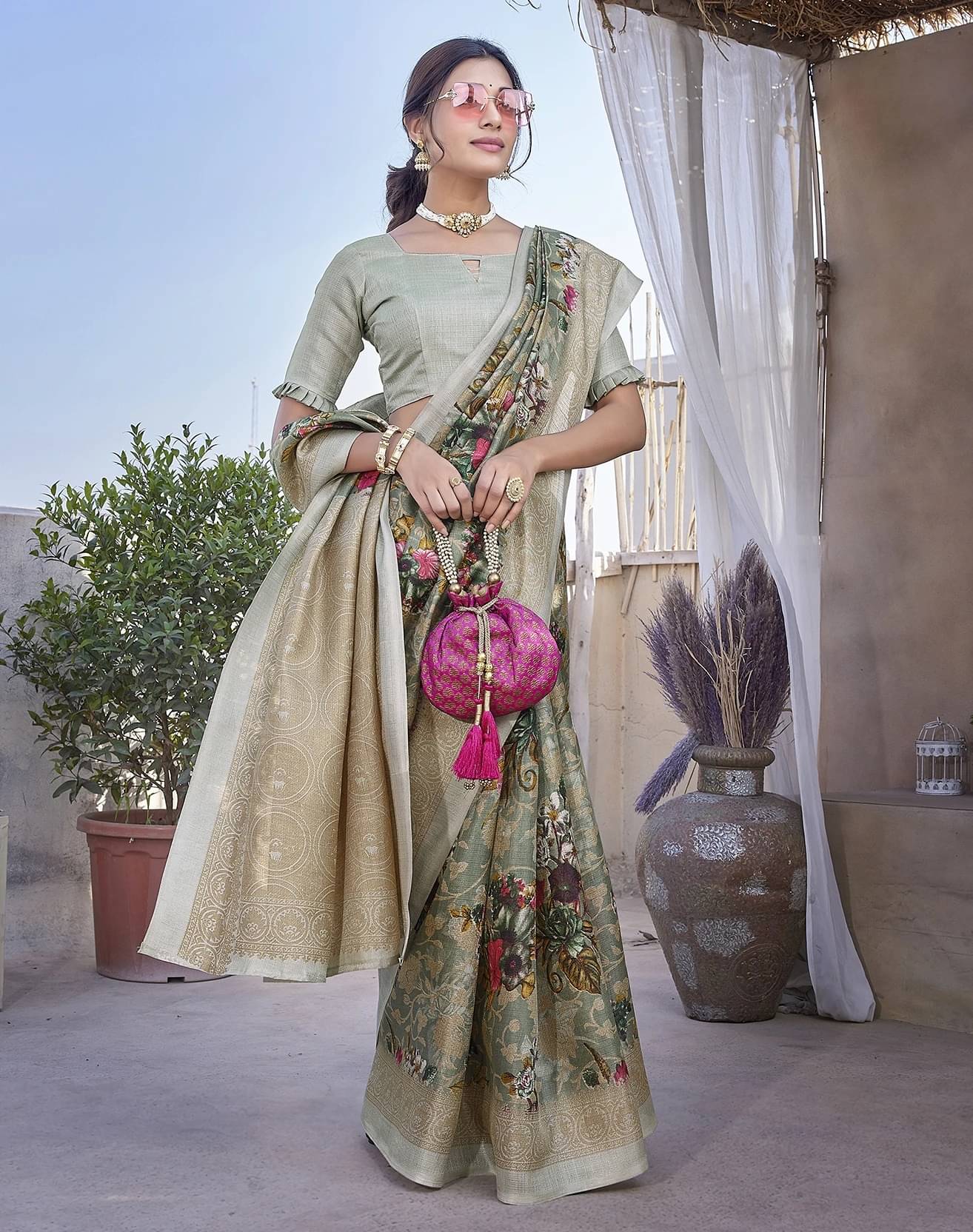 Yashika Art Silk Printed Regular Saree With Unstitched Blouse Piece ( Green ) Yashika Art Silk Printed Regular Saree With Unstitched Blouse Piece ( Green )