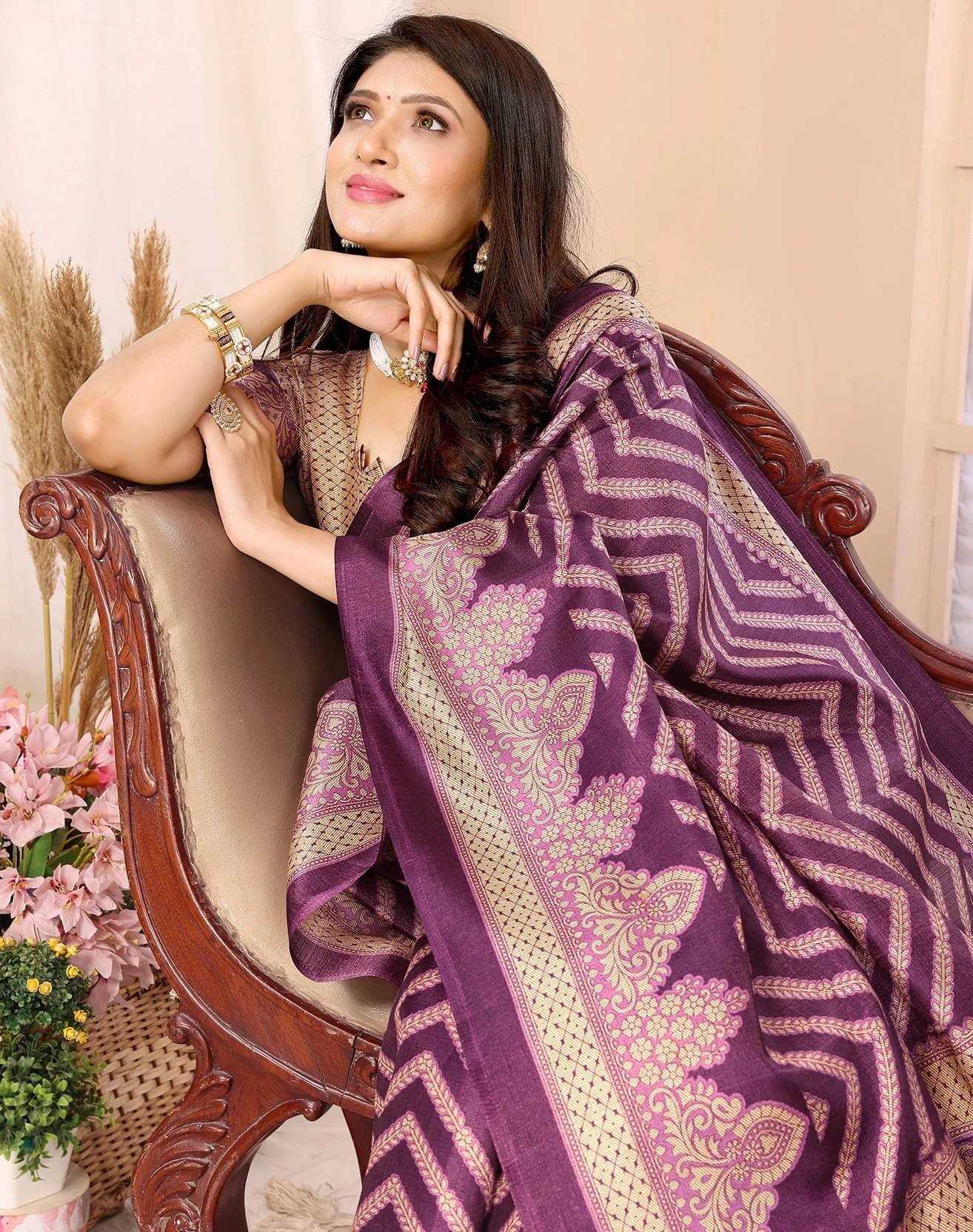     			Yashika Art Silk Printed Regular Saree With Unstitched Blouse Piece ( Purple )