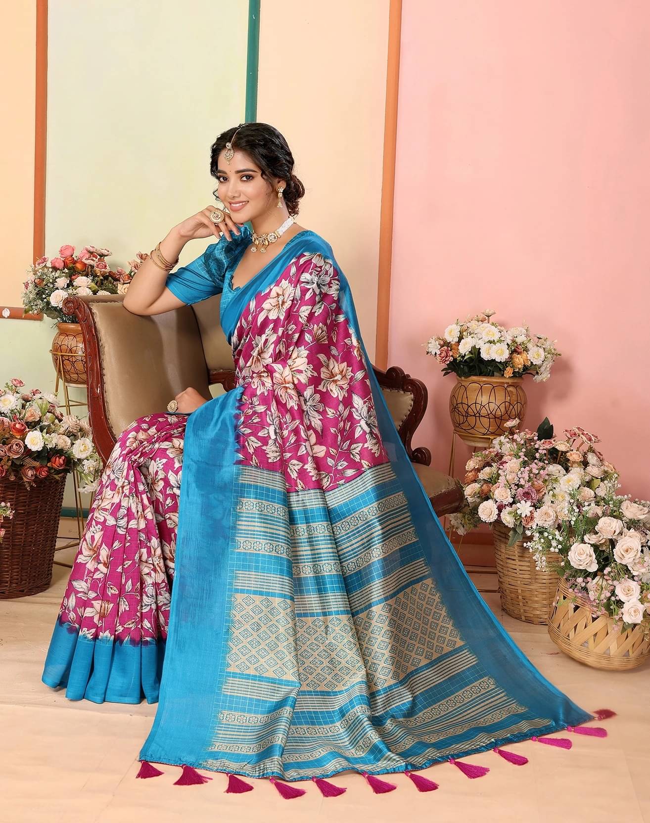     			Yashika Art Silk Printed Regular Saree With Unstitched Blouse Piece ( Pink )