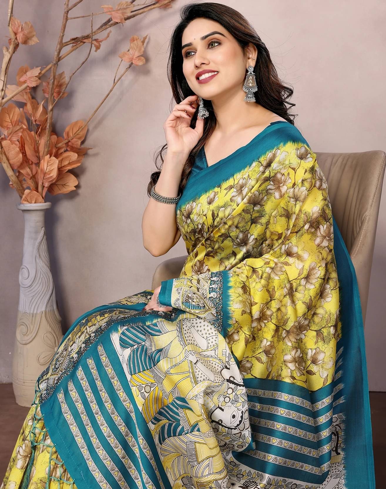     			Yashika Art Silk Printed Regular Saree With Unstitched Blouse Piece ( Yellow )