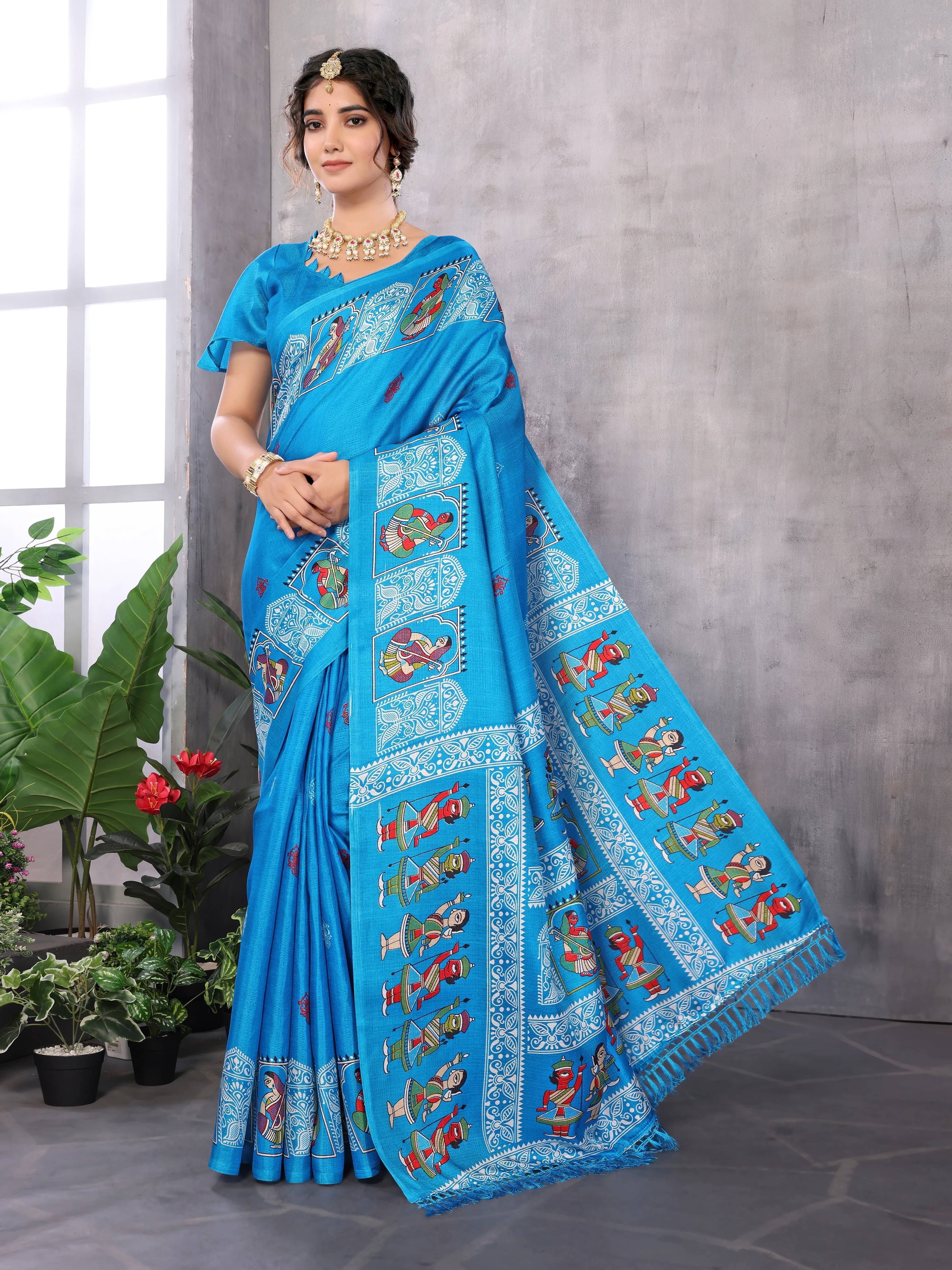     			Yashika Art Silk Printed Regular Saree With Unstitched Blouse Piece ( Blue )