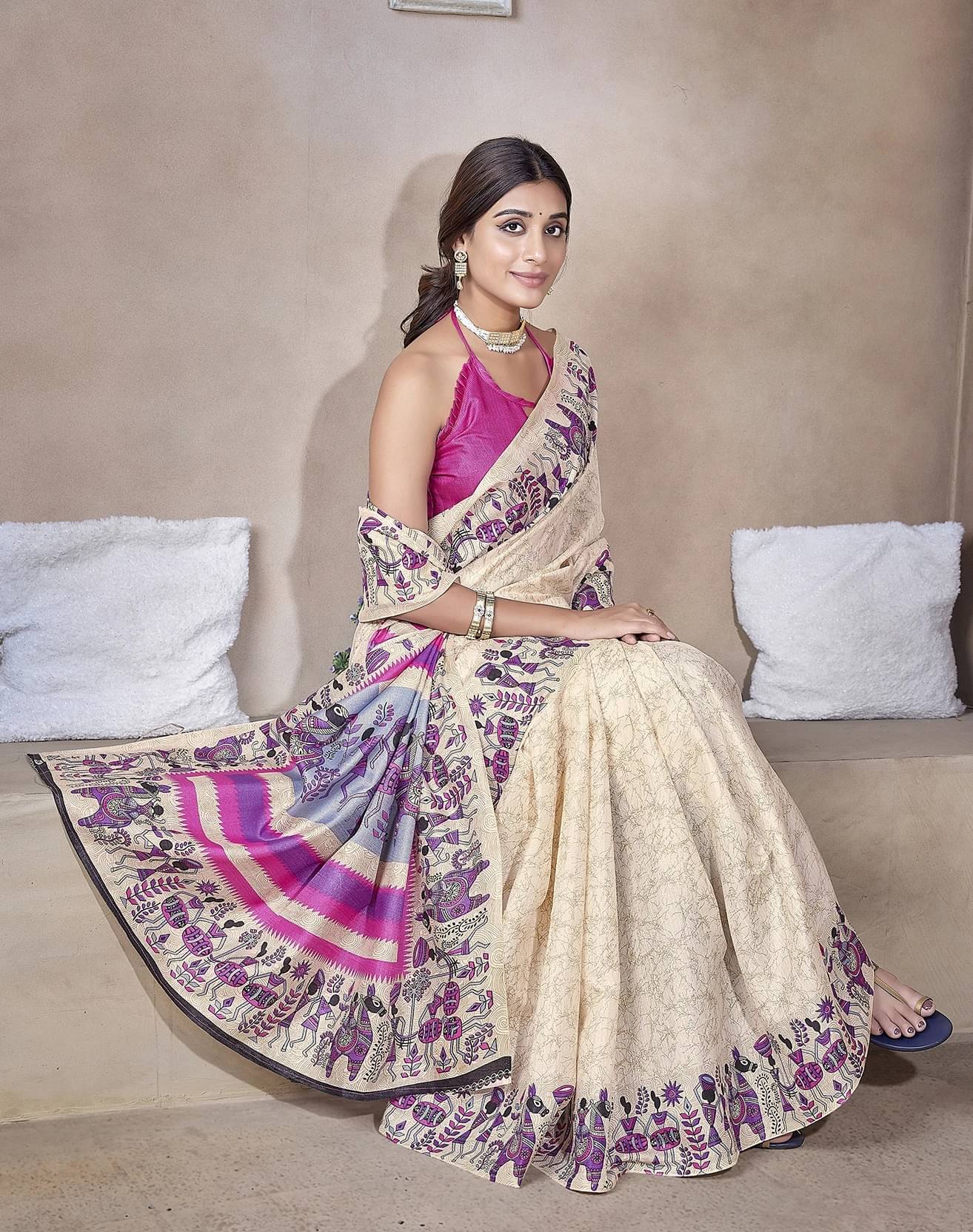 Yashika Art Silk Printed Regular Saree With Unstitched Blouse Piece ( Pink ) Yashika Art Silk Printed Regular Saree With Unstitched Blouse Piece ( Pink )