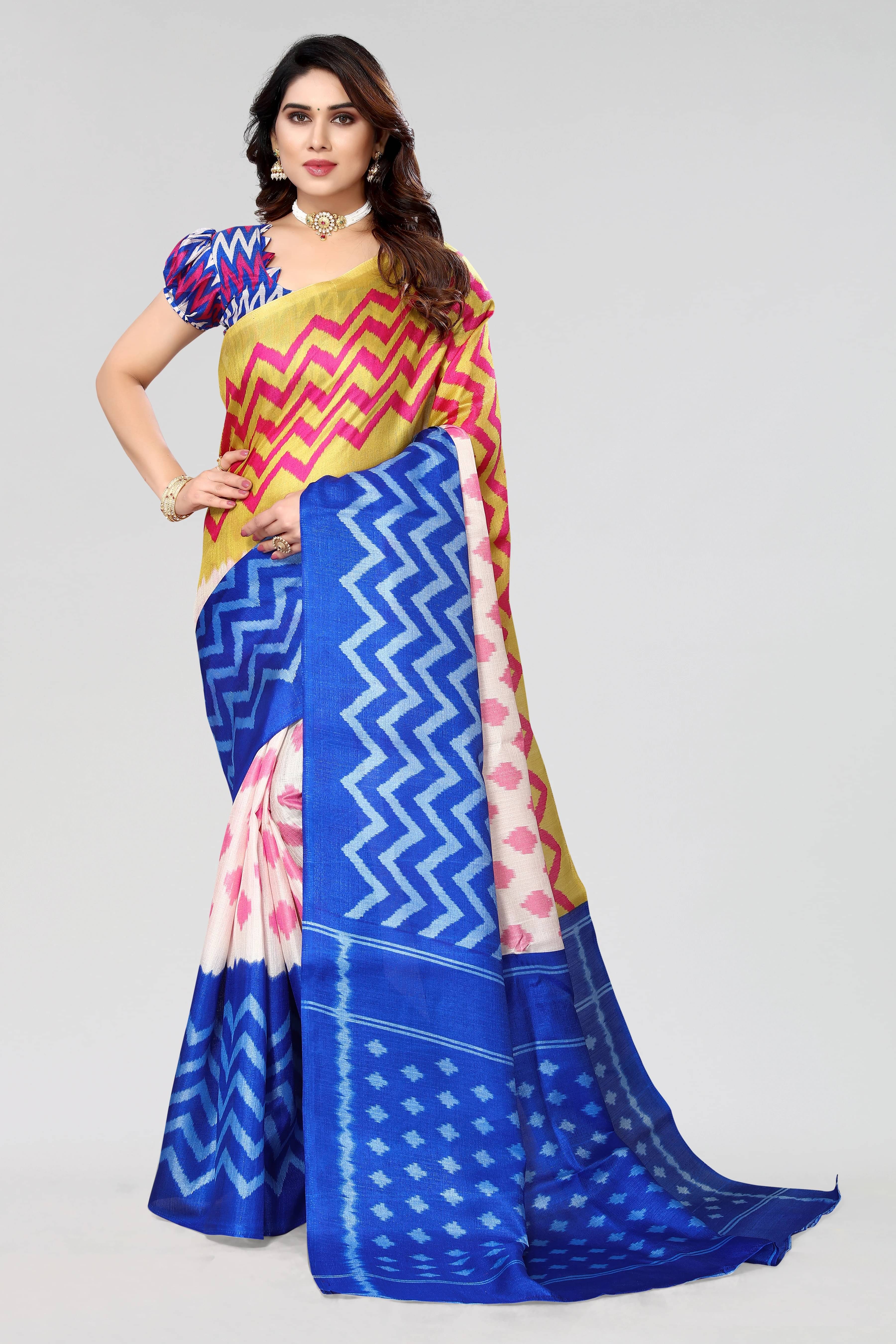     			Yashika Art Silk Printed Regular Saree With Unstitched Blouse Piece ( Blue )