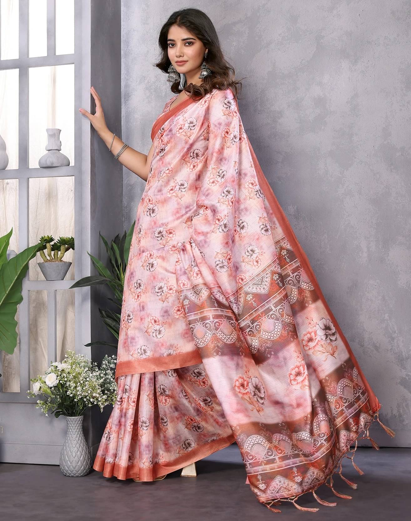     			Yashika Art Silk Printed Regular Saree With Unstitched Blouse Piece ( Orange )
