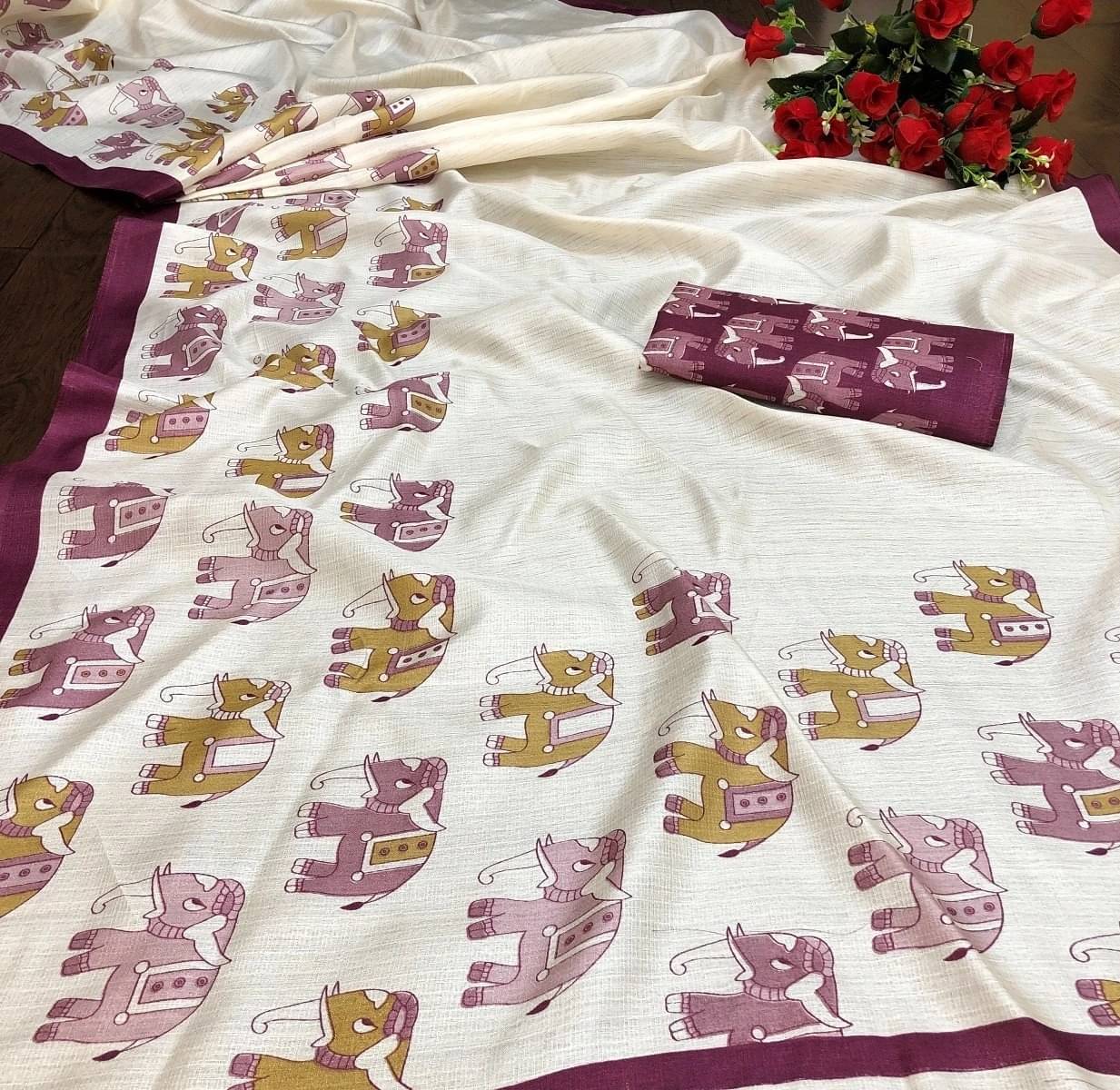     			Yashika Art Silk Printed Regular Saree With Unstitched Blouse Piece ( Purple )