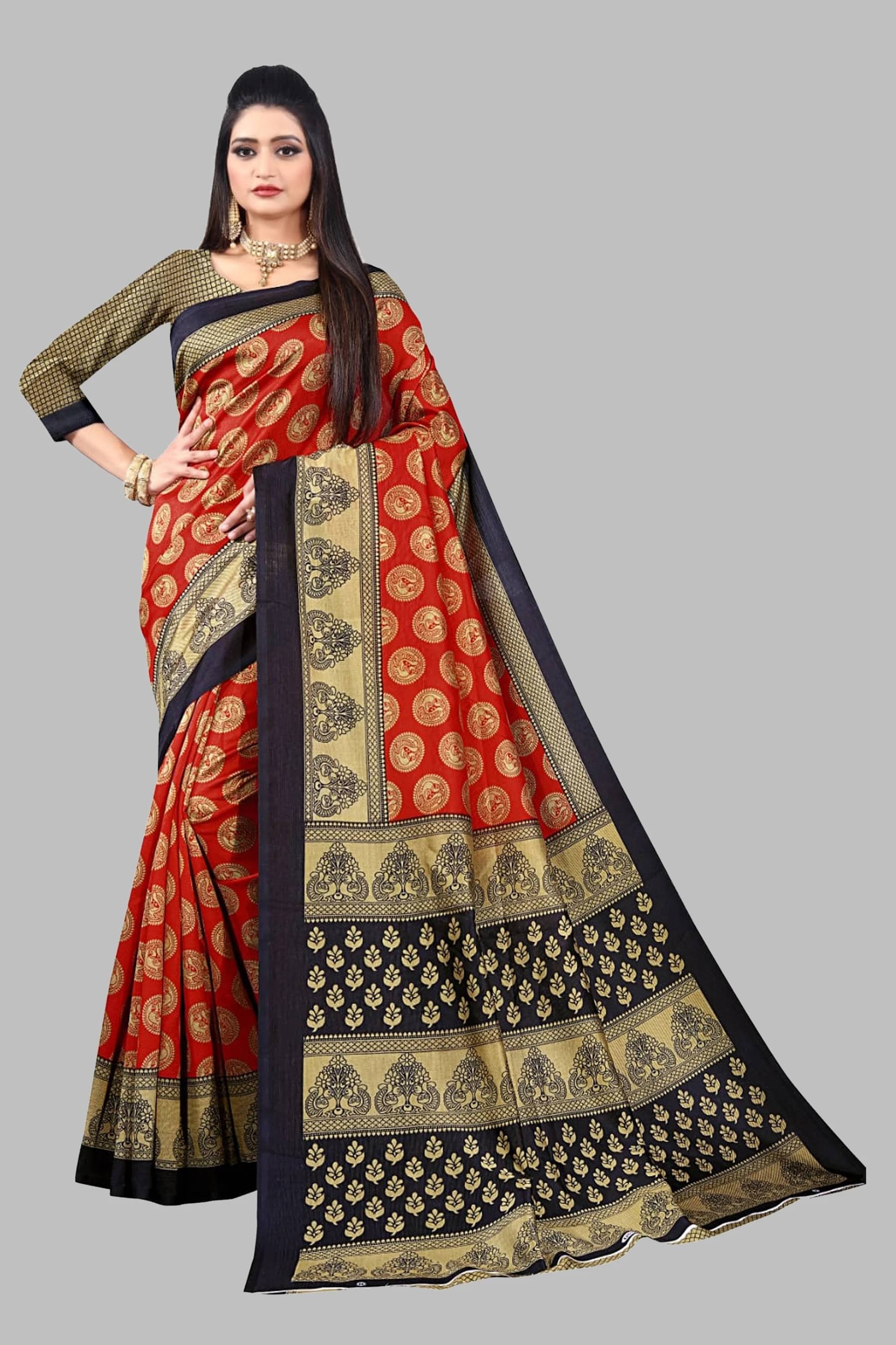     			Yashika Art Silk Self Design Regular Saree With Unstitched Blouse Piece ( Red )