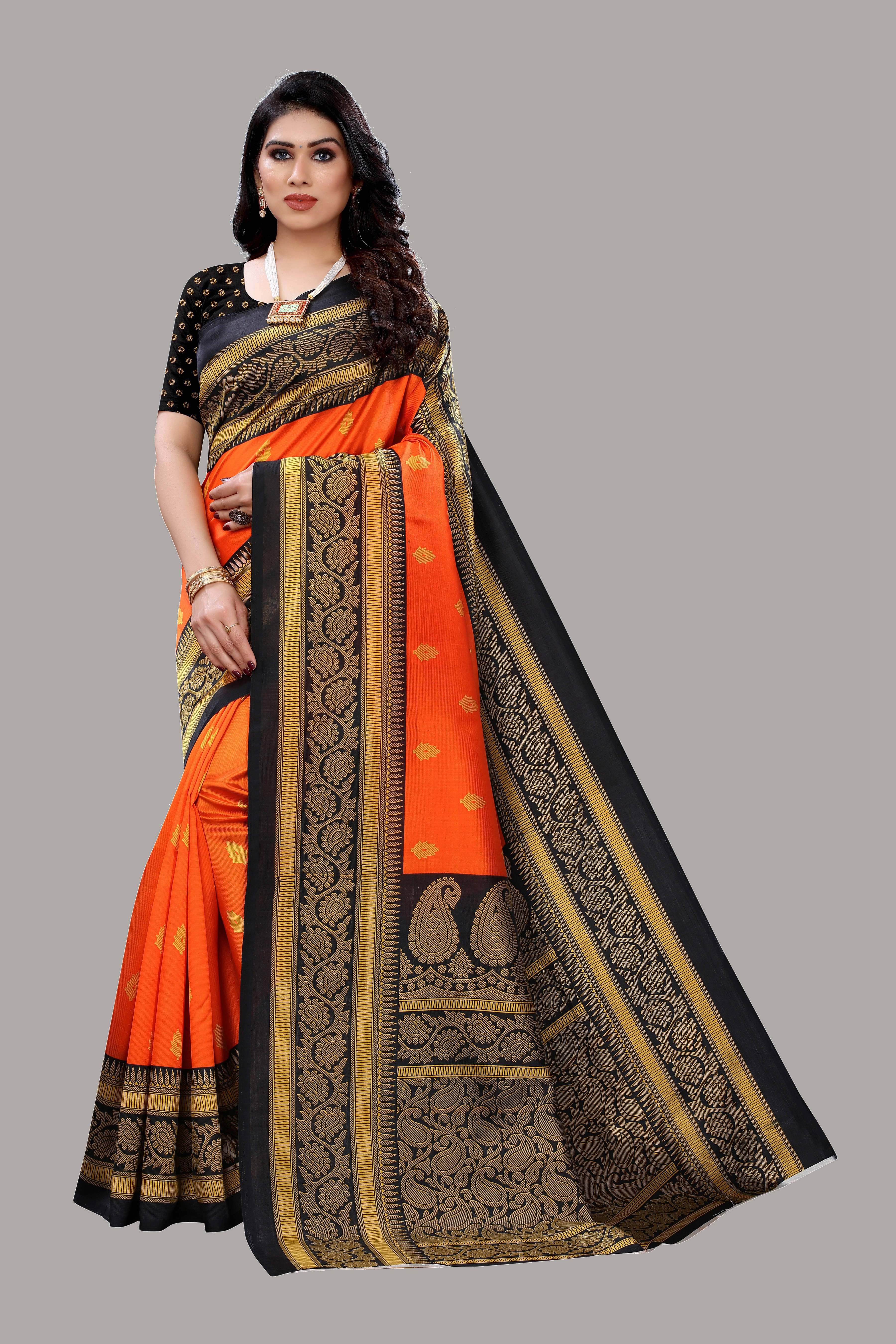     			Yashika Art Silk Self Design Regular Saree With Unstitched Blouse Piece ( Orange )