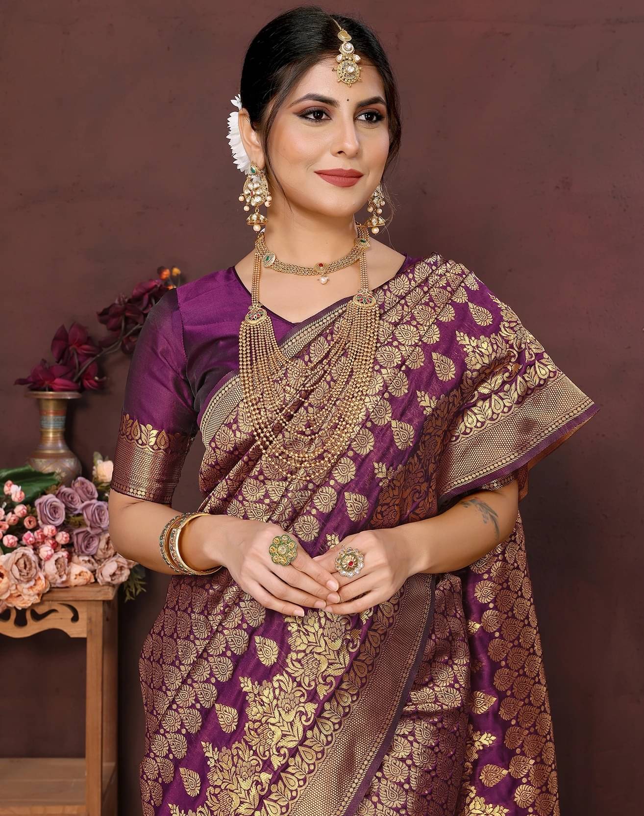     			Yashika Art Silk Woven Kanjeevaram Sarees With Unstitched Blouse Piece ( Purple )