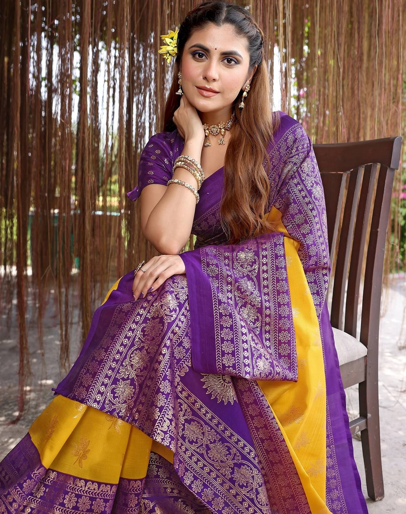 Yashika Art Silk Woven Kanjeevaram Sarees With Unstitched Blouse Piece ( Purple )     			Yashika Art Silk Woven Kanjeevaram Sarees With Unstitched Blouse Piece ( Purple )