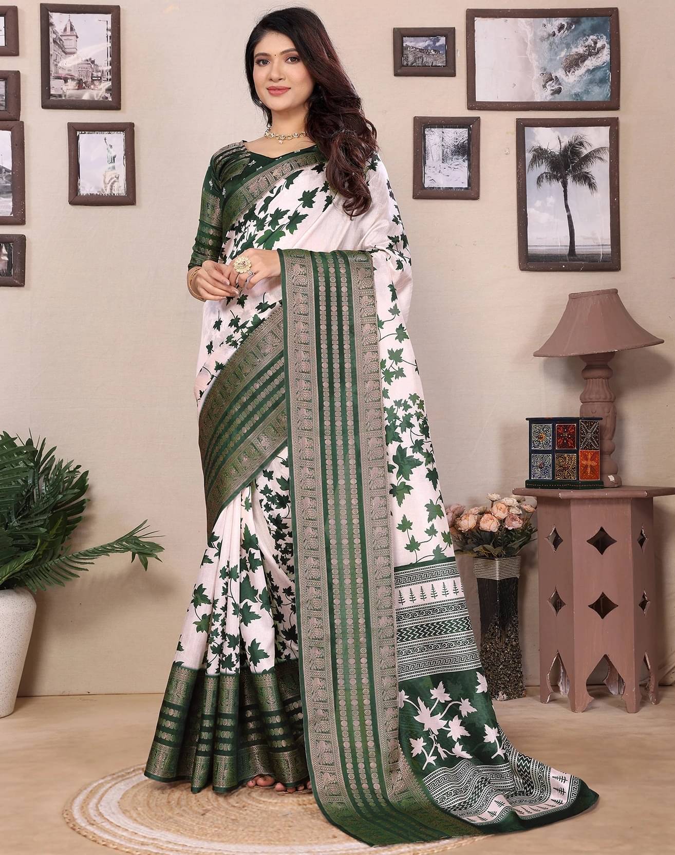     			Yashika Art Silk Woven Kanjeevaram Sarees With Unstitched Blouse Piece ( Green )