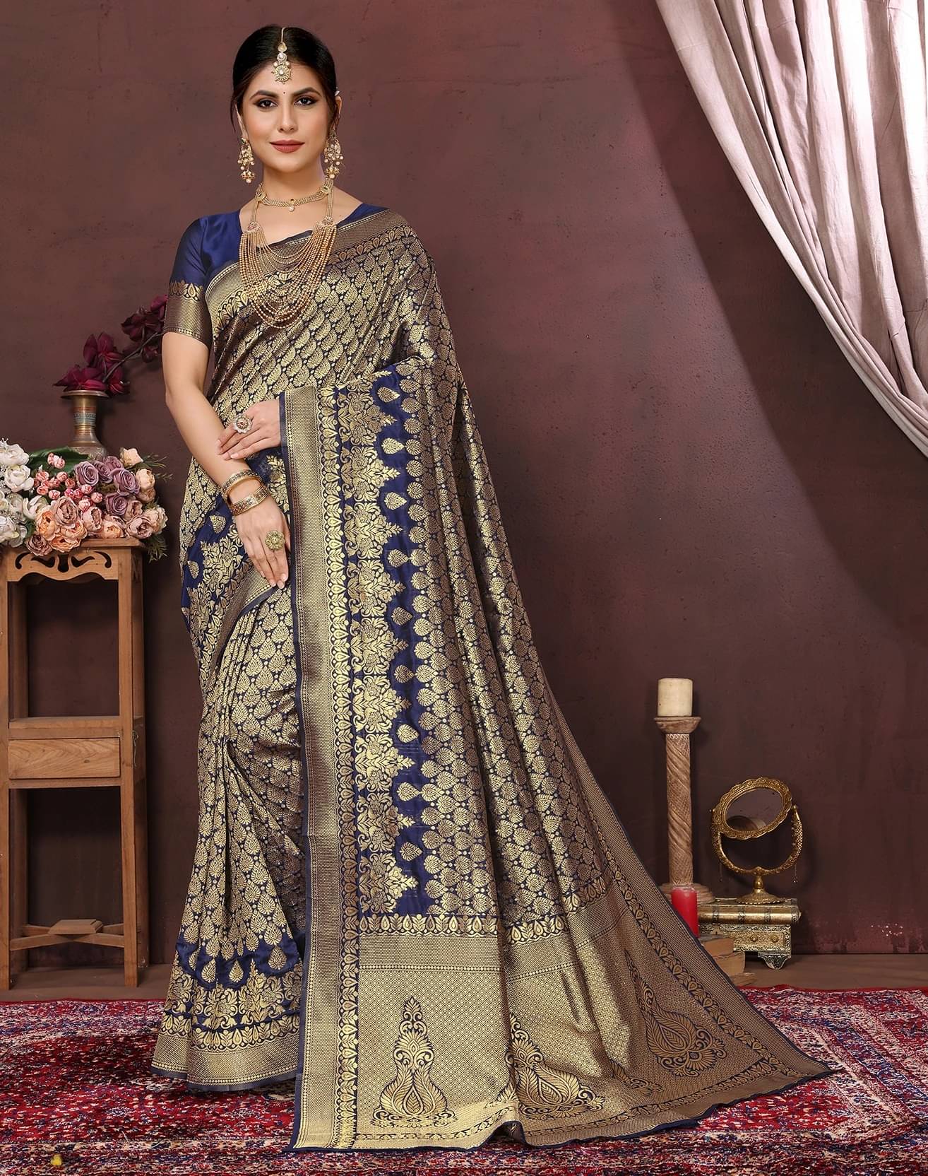 Yashika Art Silk Woven Kanjeevaram Sarees With Unstitched Blouse Piece ( Blue ) Yashika Art Silk Woven Kanjeevaram Sarees With Unstitched Blouse Piece ( Blue )