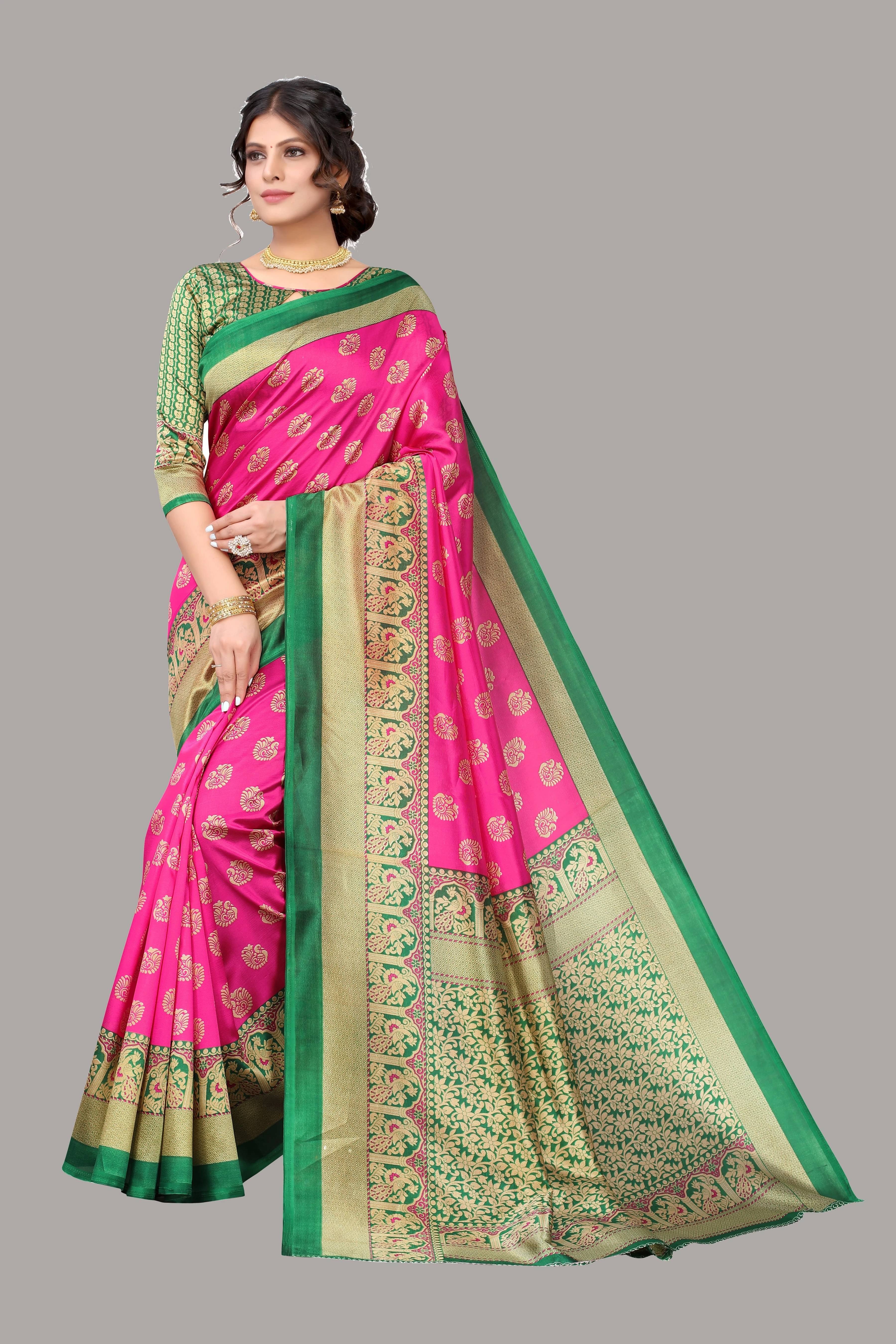     			Yashika Art Silk Woven Regular Saree With Unstitched Blouse Piece ( Pink )