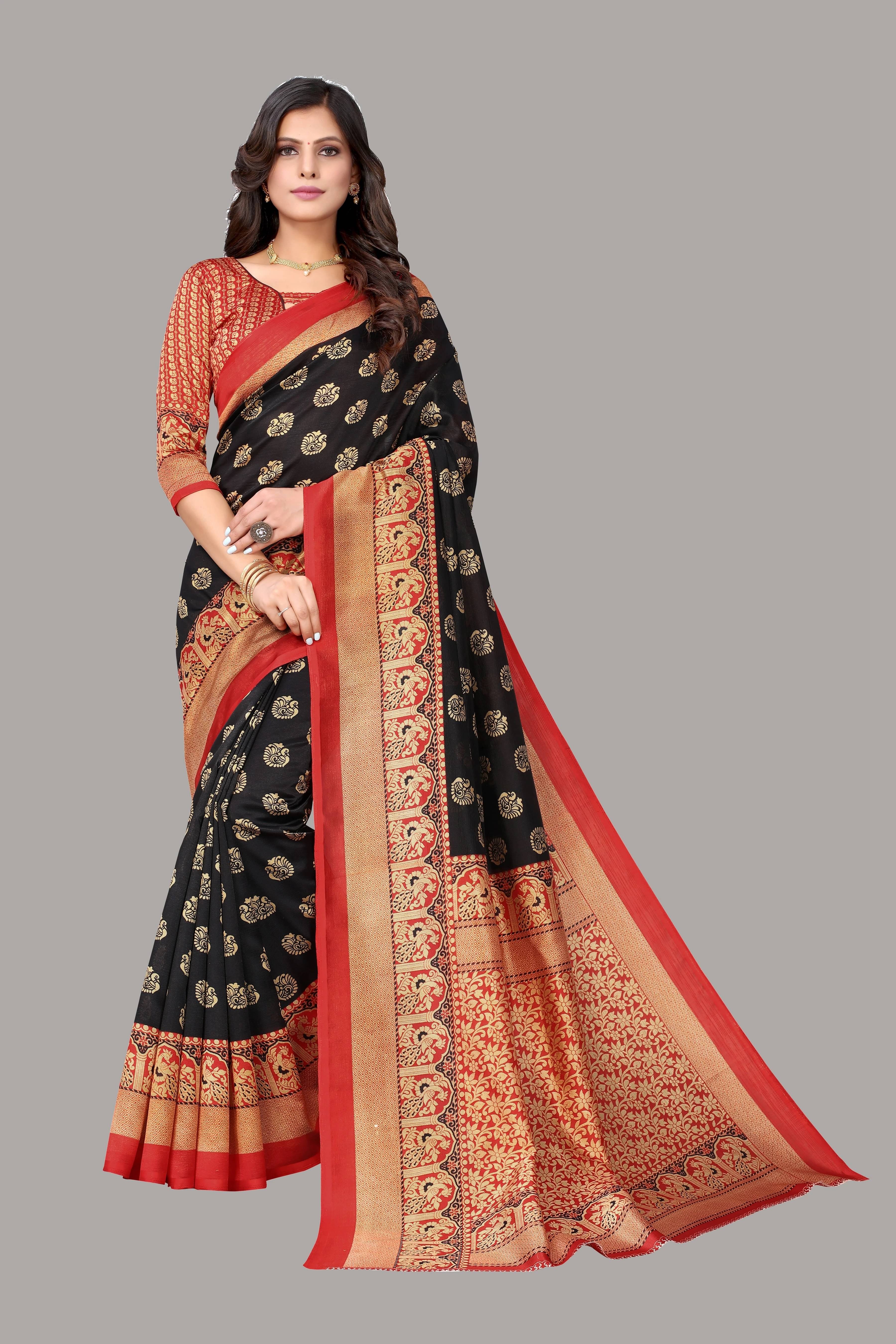 Yashika Art Silk Woven Regular Saree With Unstitched Blouse Piece ( Black ) Yashika Art Silk Woven Regular Saree With Unstitched Blouse Piece ( Black )
