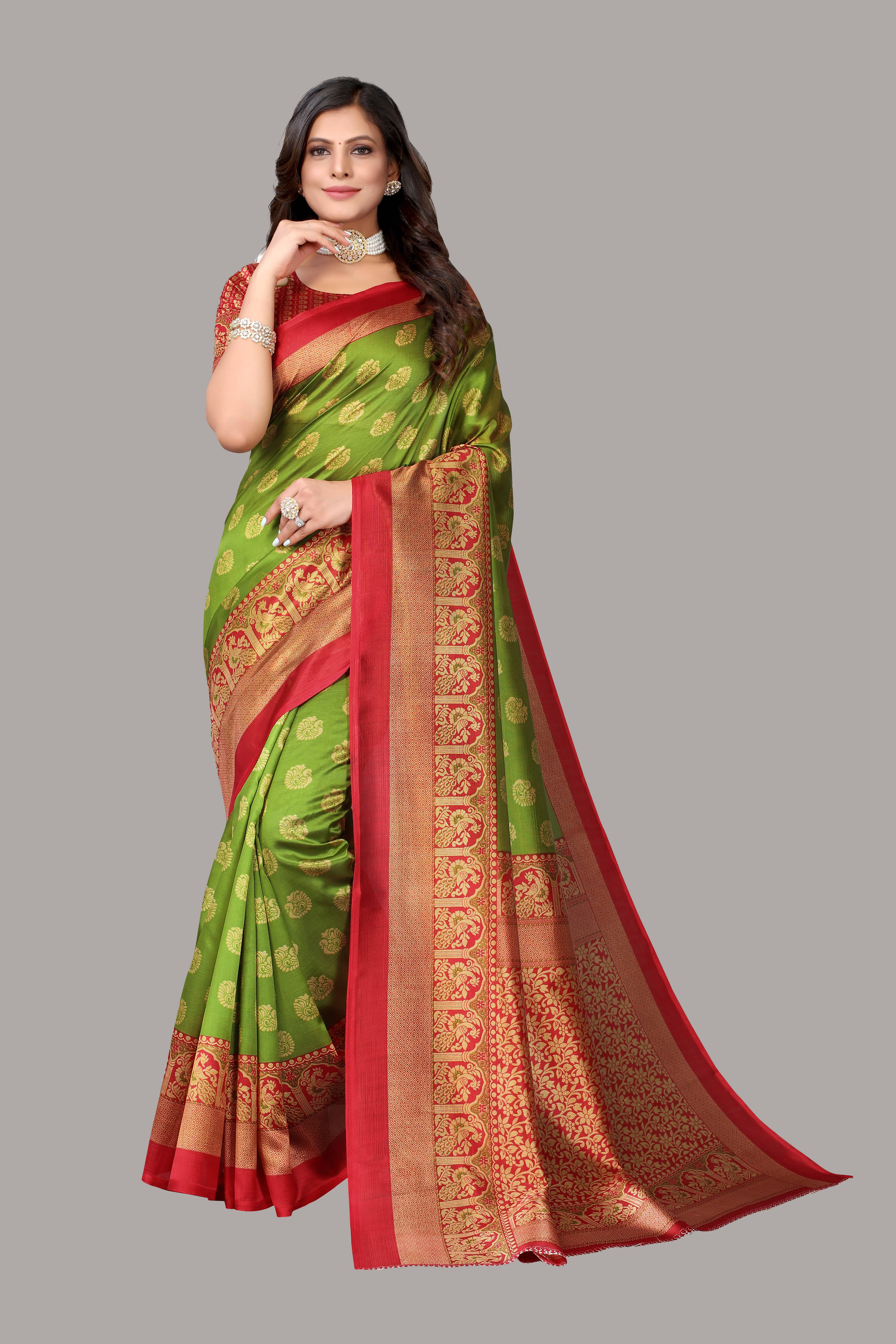     			Yashika Art Silk Woven Regular Saree With Unstitched Blouse Piece ( Green )