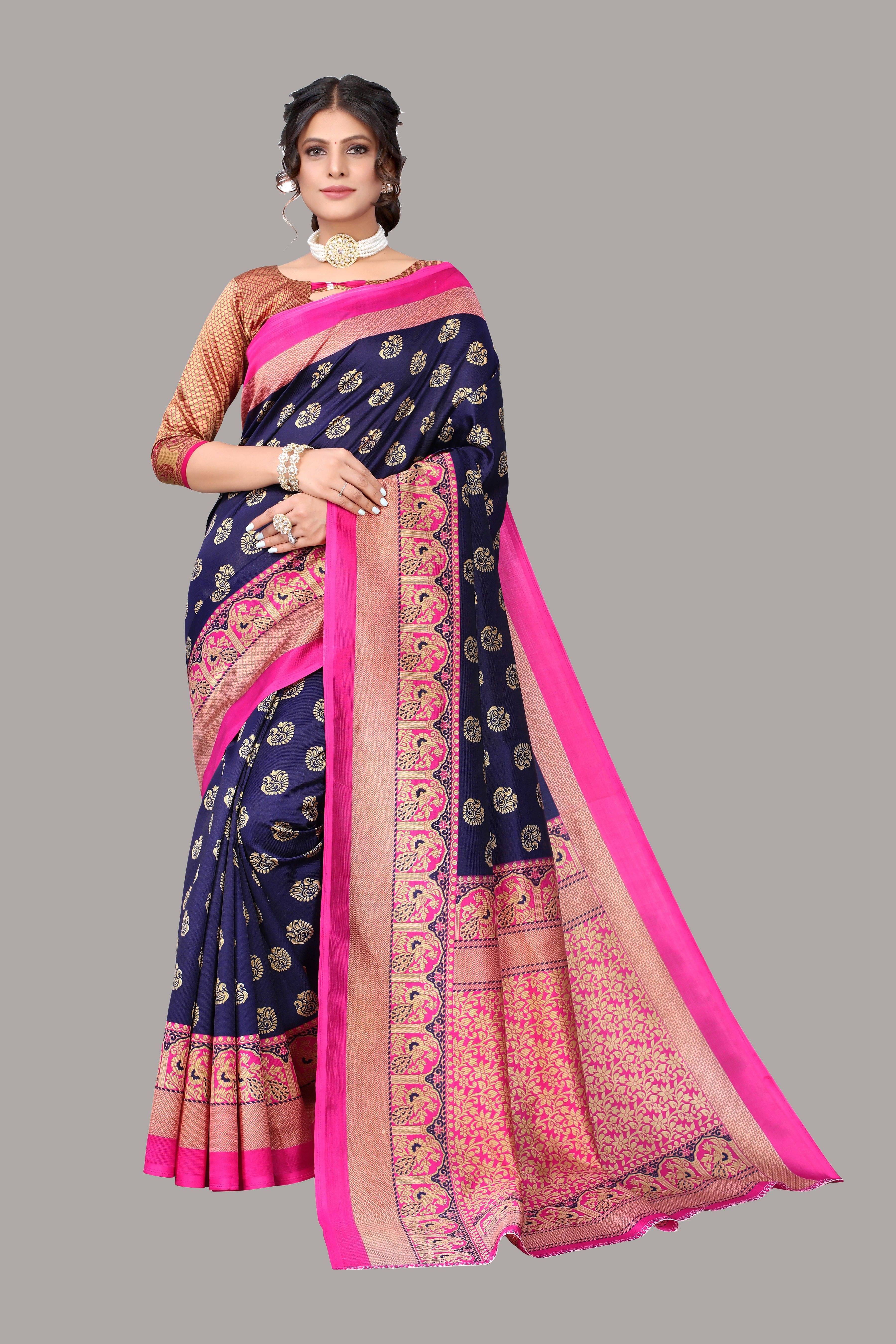     			Yashika Art Silk Woven Regular Saree With Unstitched Blouse Piece ( Navy Blue )