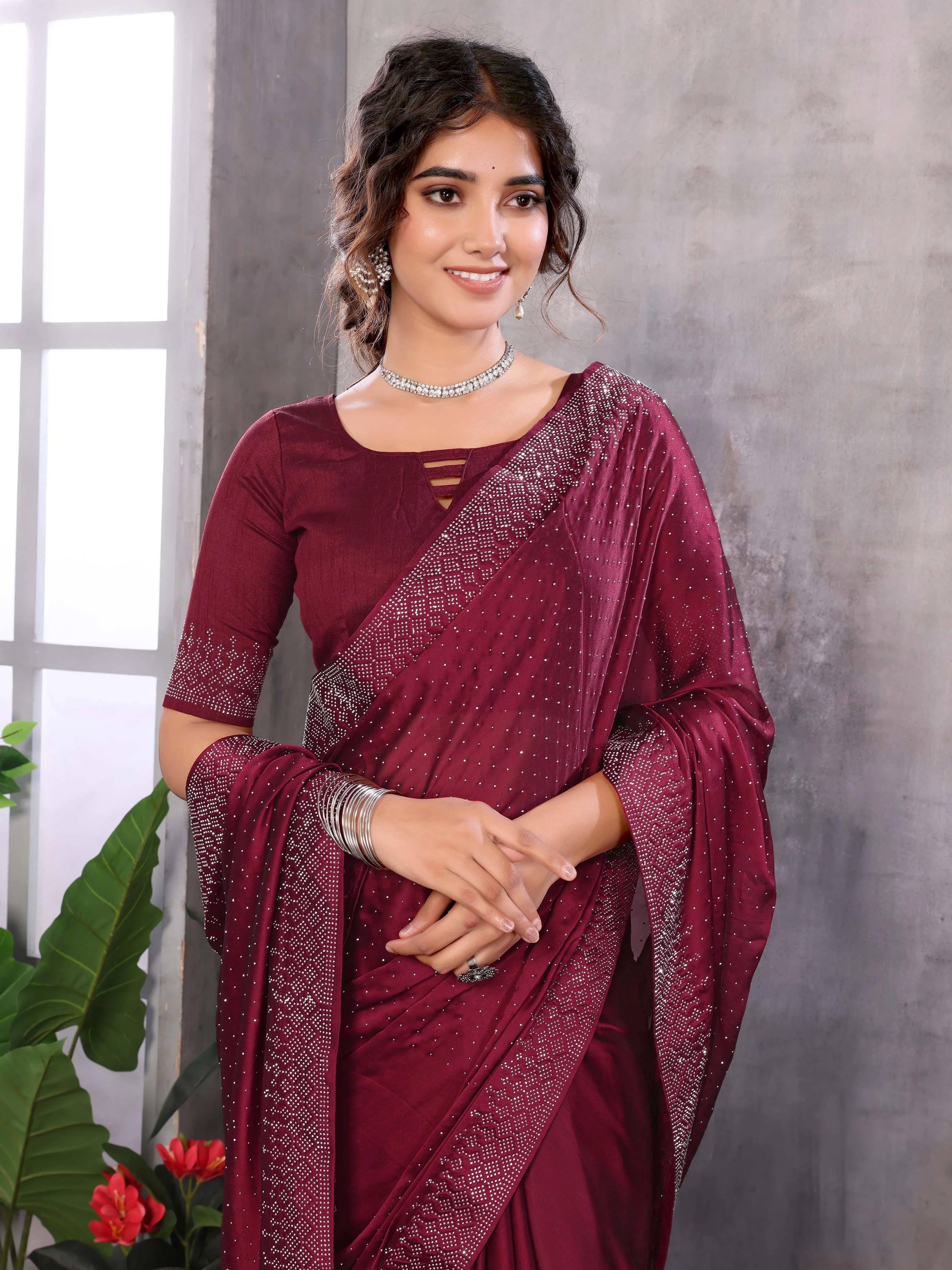 Yashika Chiffon Embellished Regular Saree With Unstitched Blouse Piece ( Purple ) Yashika Chiffon Embellished Regular Saree With Unstitched Blouse Piece ( Purple )