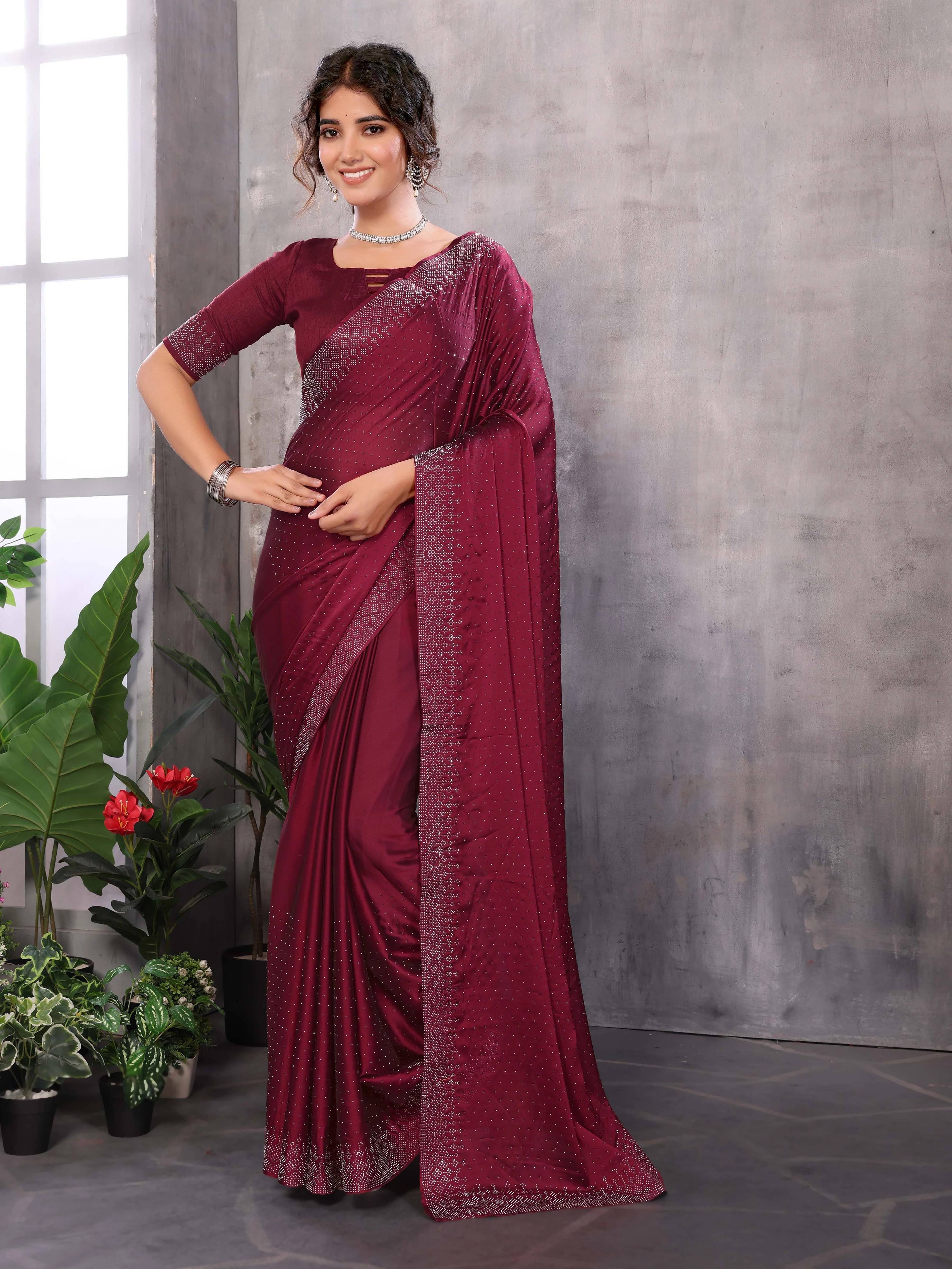 Yashika Chiffon Embellished Regular Saree With Unstitched Blouse Piece ( Purple )     			Yashika Chiffon Embellished Regular Saree With Unstitched Blouse Piece ( Purple )