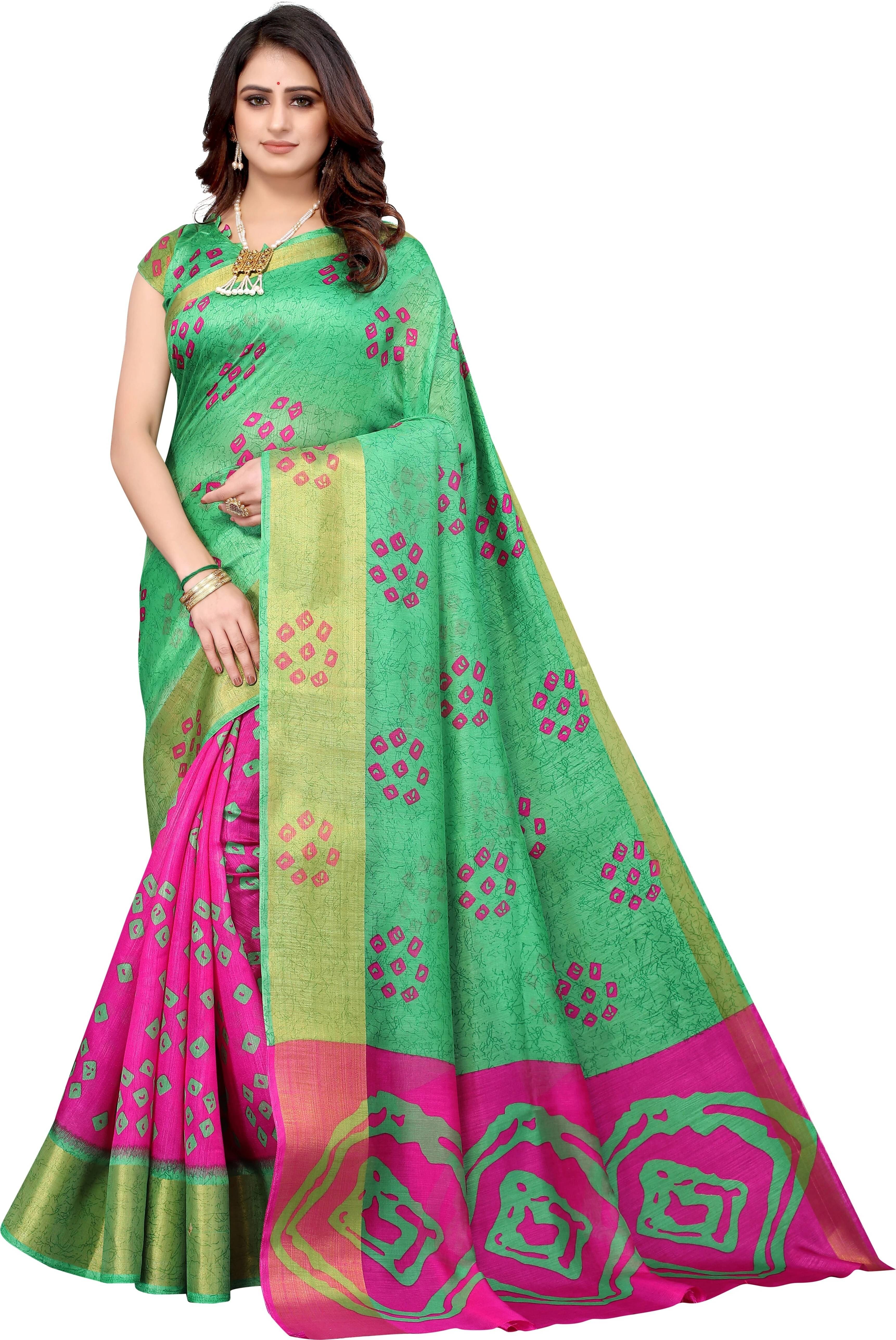     			Yashika Cotton Blend Printed Bandhani Sarees With Unstitched Blouse Piece ( Pink )