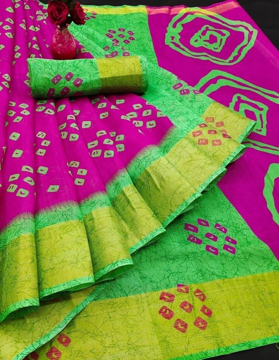     			Yashika Cotton Blend Printed Regular Saree With Unstitched Blouse Piece ( Pink )