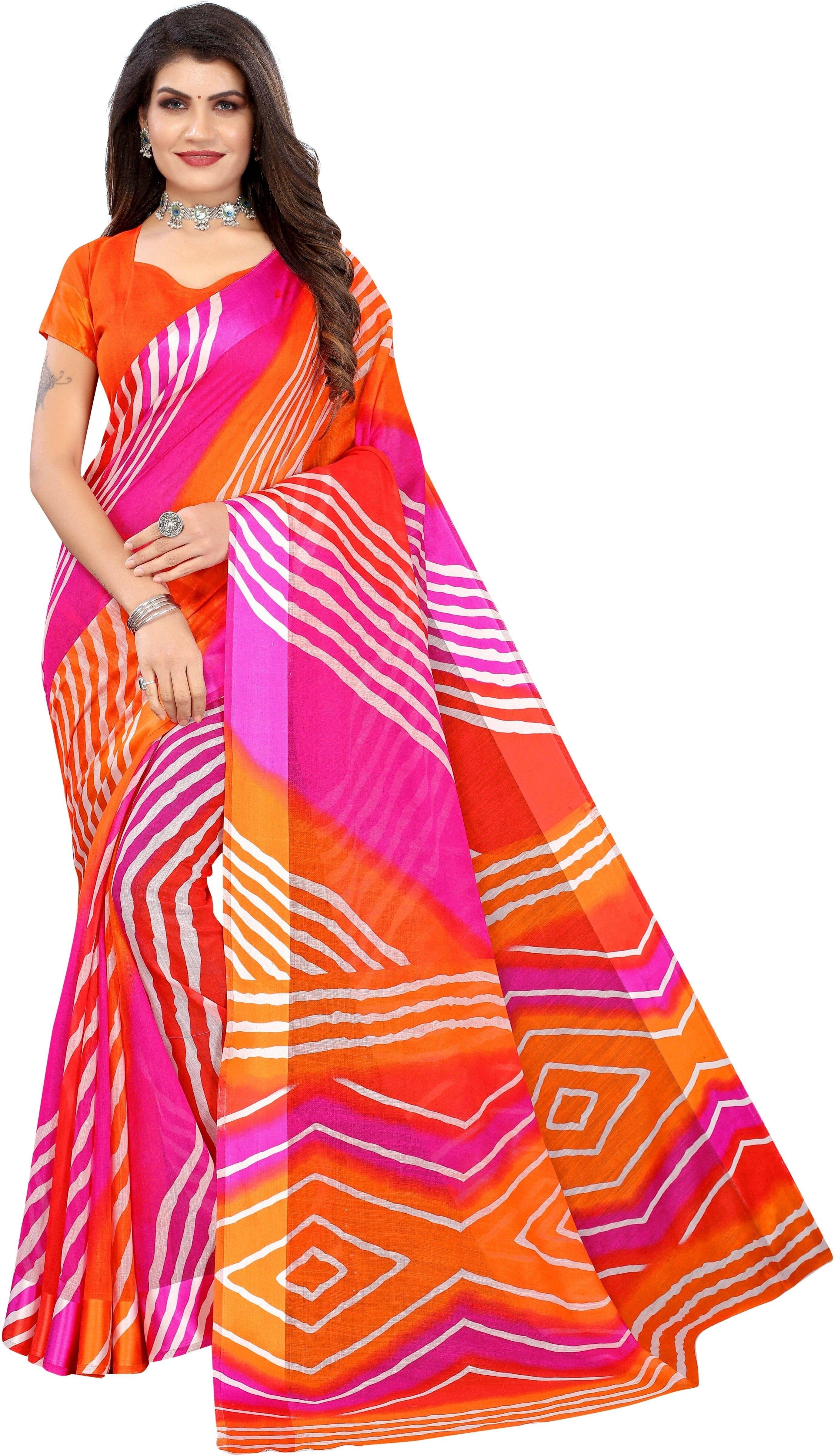    			Yashika Cotton Blend Printed Regular Saree With Unstitched Blouse Piece ( Orange )