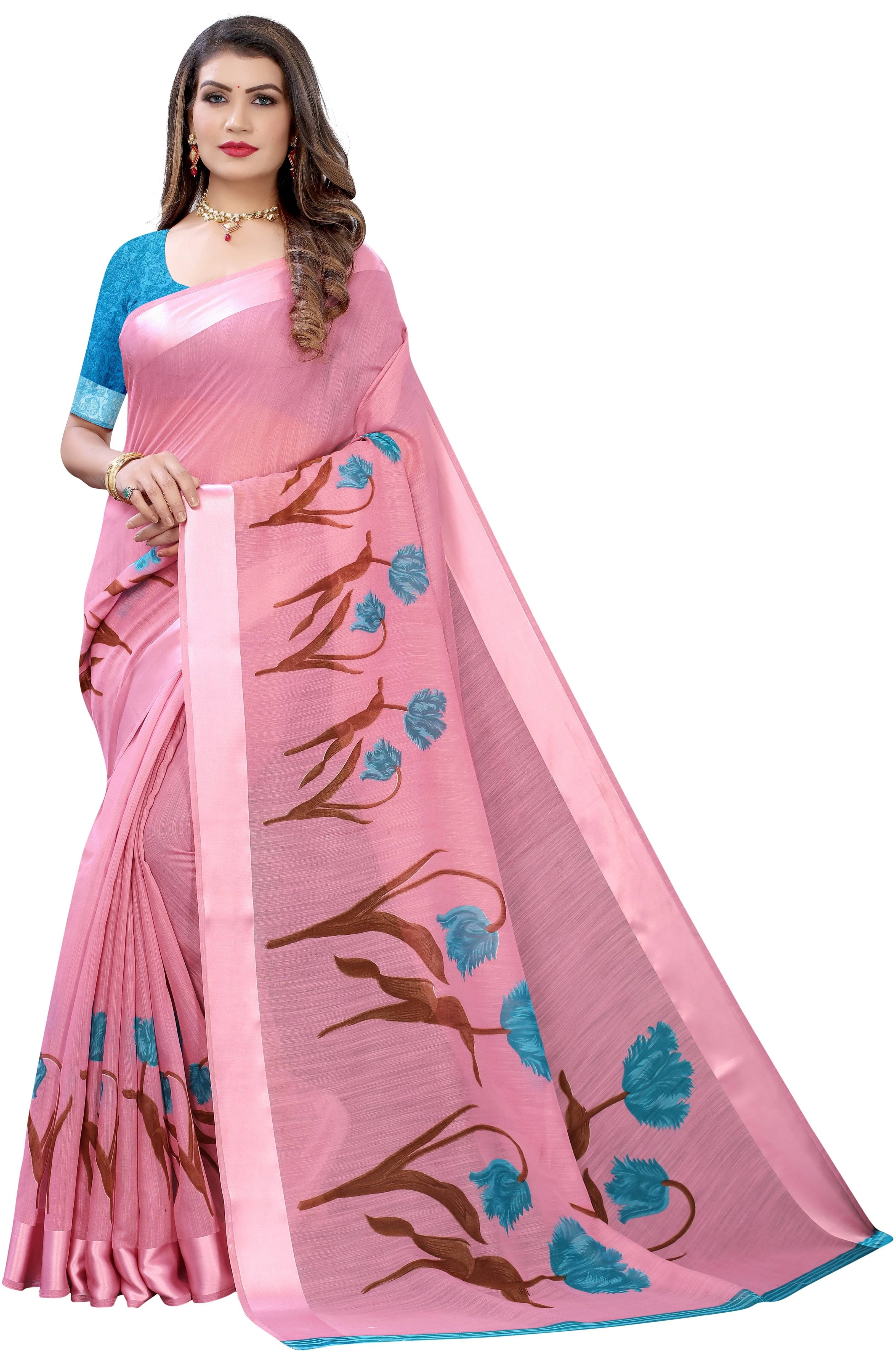 Yashika Cotton Blend Printed Regular Saree With Unstitched Blouse Piece ( Pink ) Yashika Cotton Blend Printed Regular Saree With Unstitched Blouse Piece ( Pink )