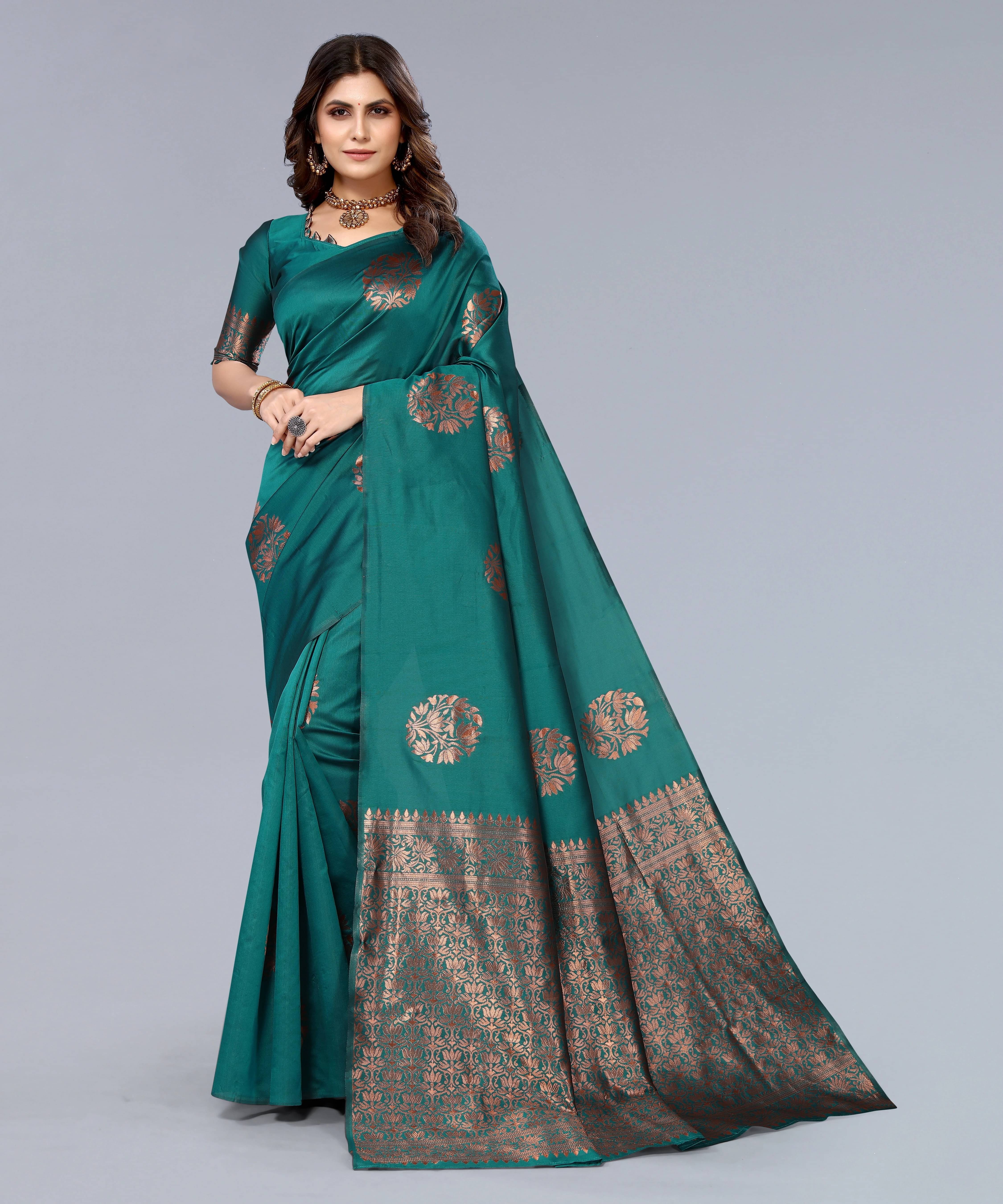    			Yashika Cotton Silk Printed Banarasi saree With Unstitched Blouse Piece ( Light Green )
