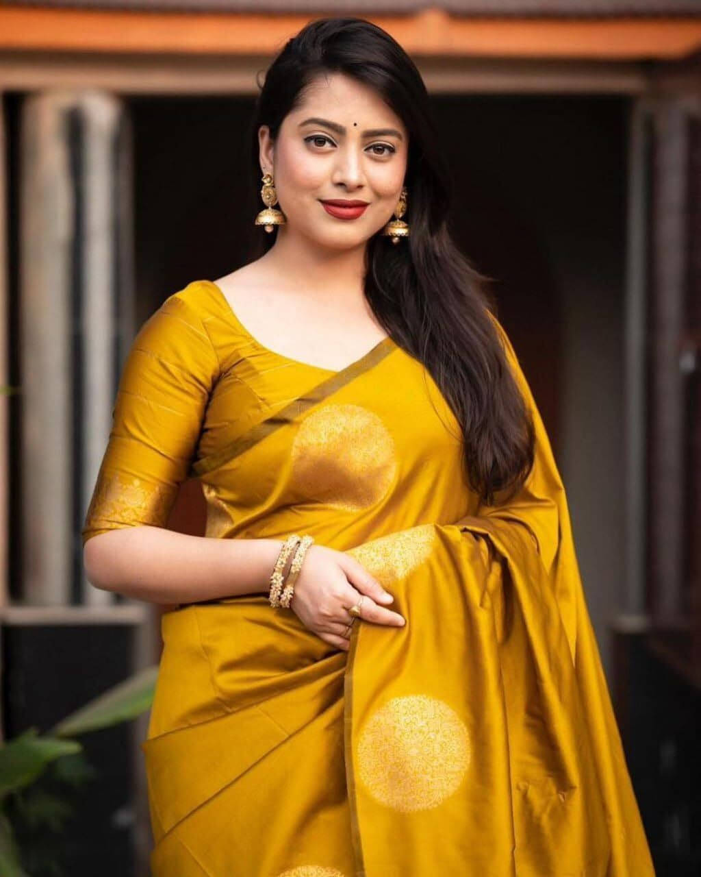     			Yashika Cotton Silk Printed Banarasi saree With Unstitched Blouse Piece ( Yellow )