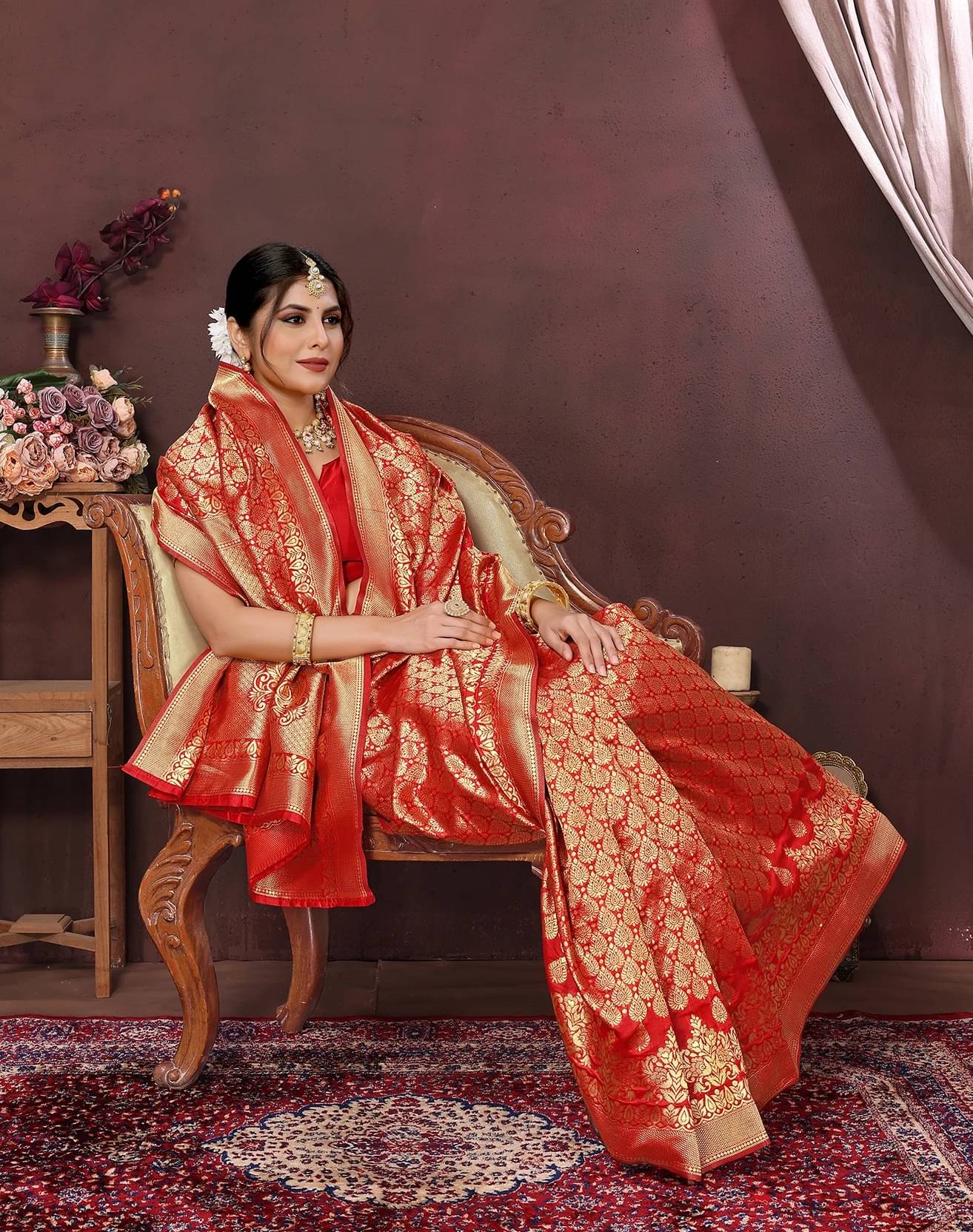     			Yashika Cotton Silk Printed Kanjeevaram Sarees With Unstitched Blouse Piece ( Red )