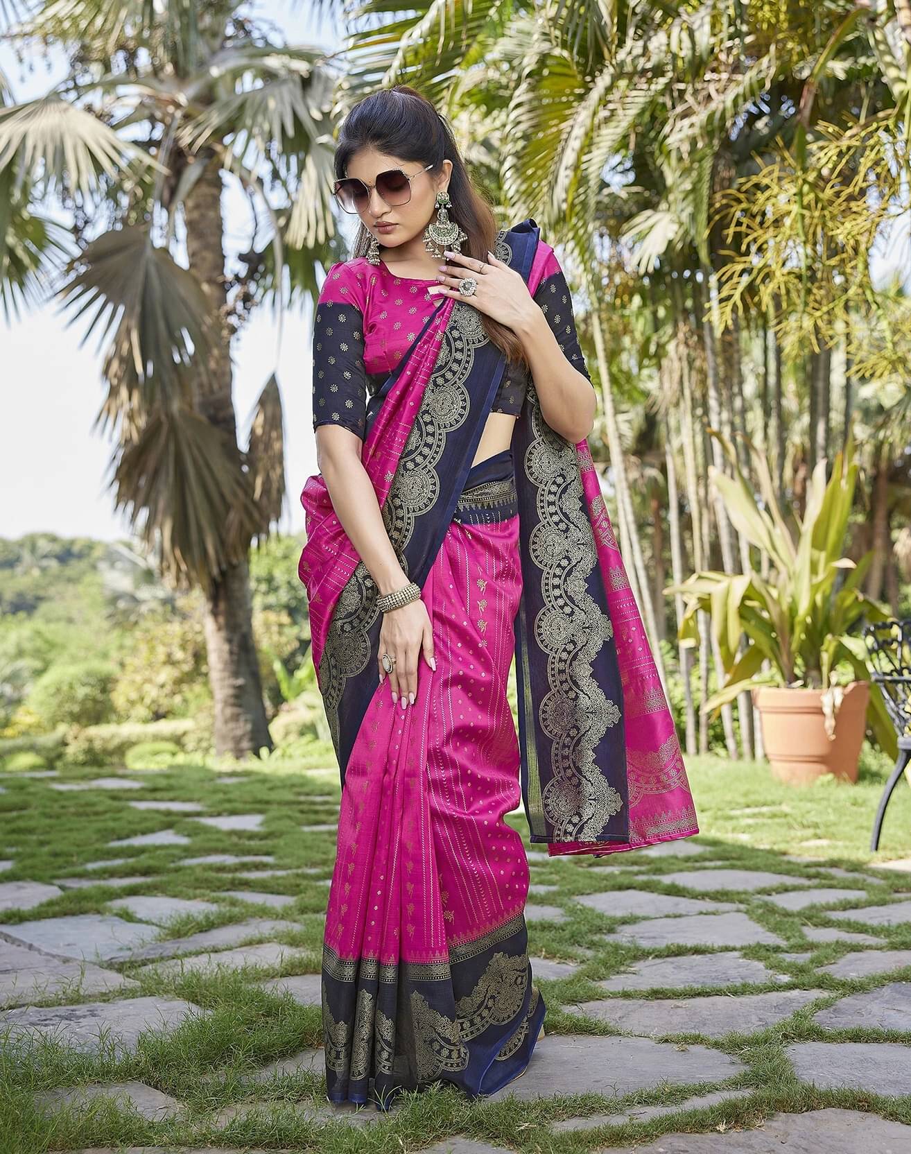     			Yashika Cotton Silk Printed Kanjeevaram Sarees With Unstitched Blouse Piece ( Pink )