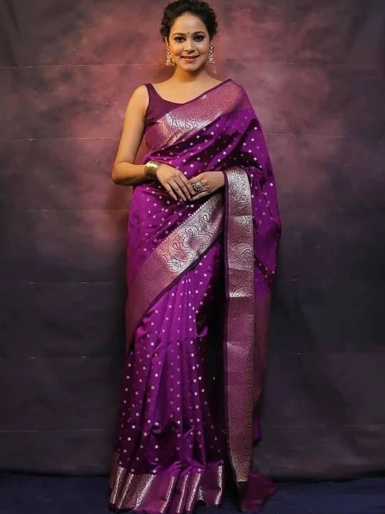     			Yashika Cotton Silk Printed Kanjeevaram Sarees With Unstitched Blouse Piece ( Purple )