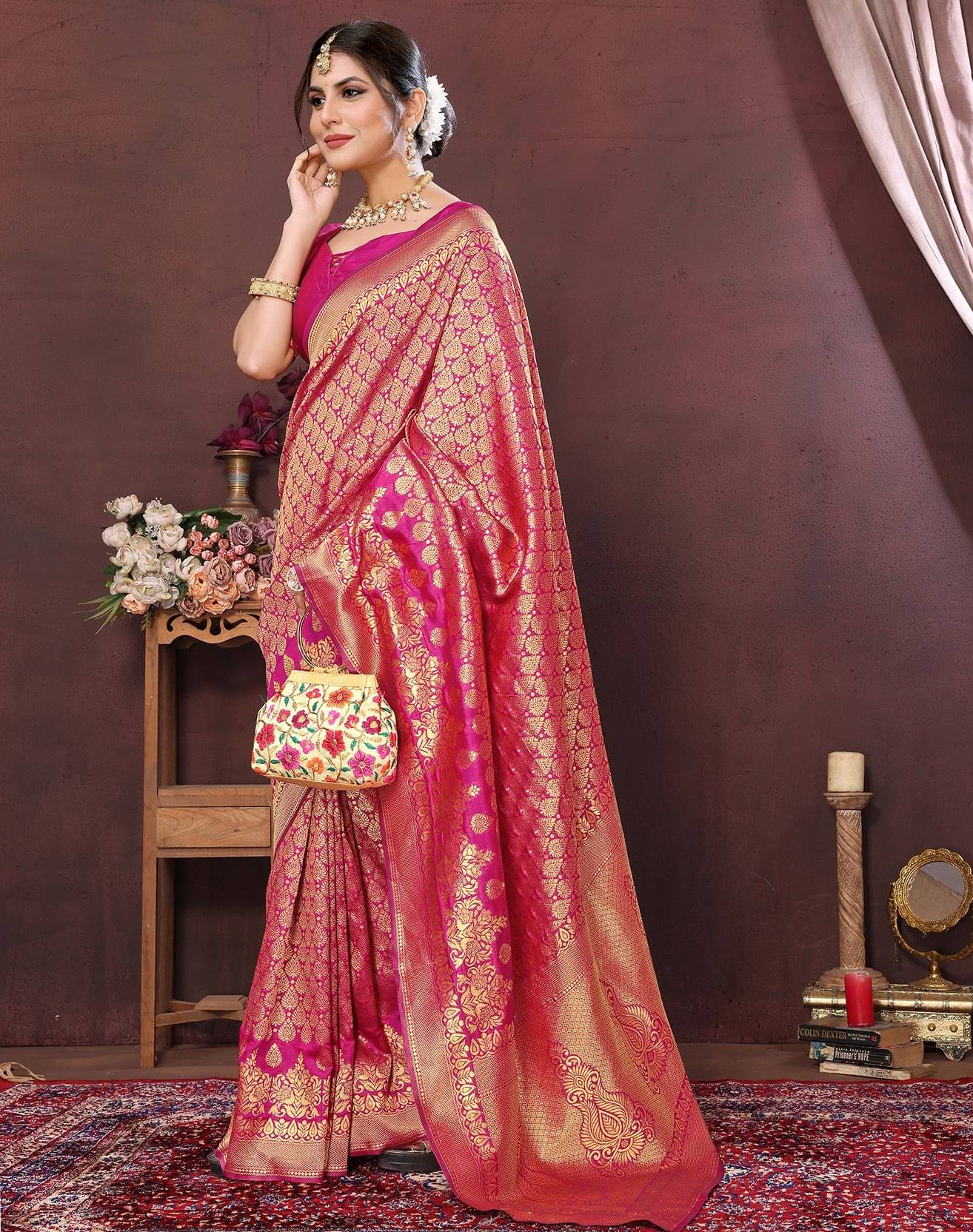Yashika Cotton Silk Printed Kanjeevaram Sarees With Unstitched Blouse Piece ( Pink )     			Yashika Cotton Silk Printed Kanjeevaram Sarees With Unstitched Blouse Piece ( Pink )