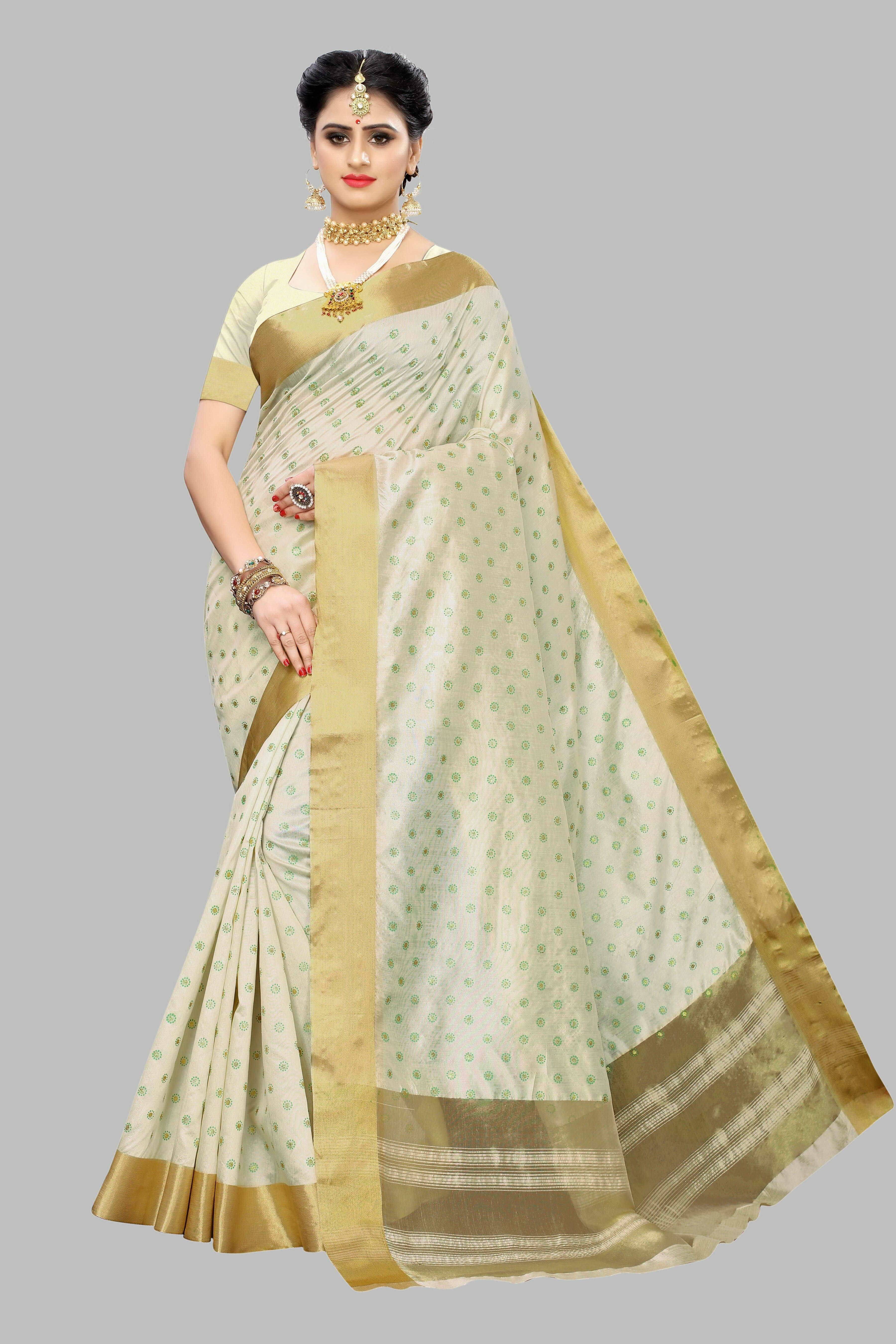     			Yashika Cotton Silk Printed Regular Saree With Unstitched Blouse Piece ( Multicolor )