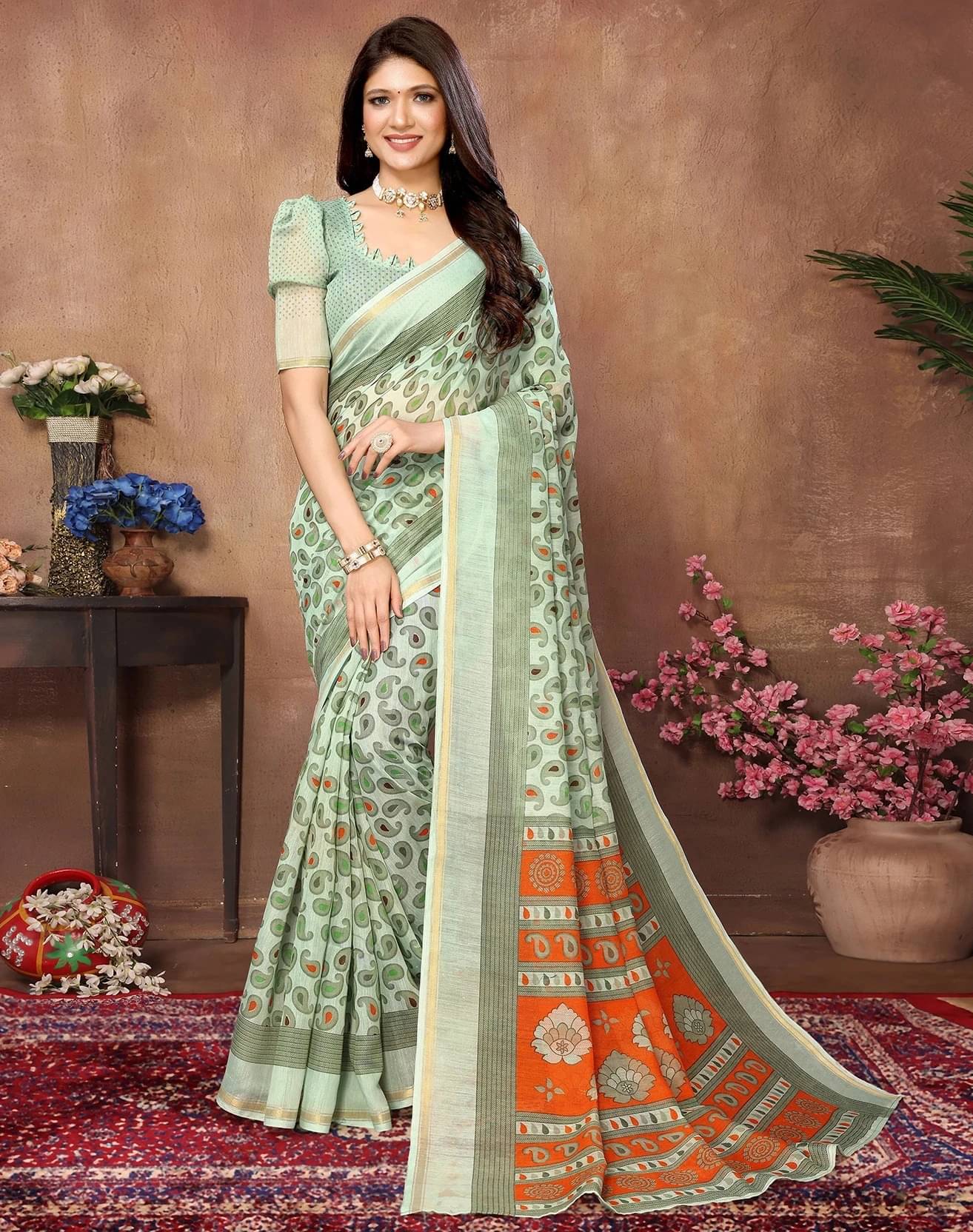 Yashika Cotton Silk Printed Regular Saree With Unstitched Blouse Piece ( Green ) Yashika Cotton Silk Printed Regular Saree With Unstitched Blouse Piece ( Green )