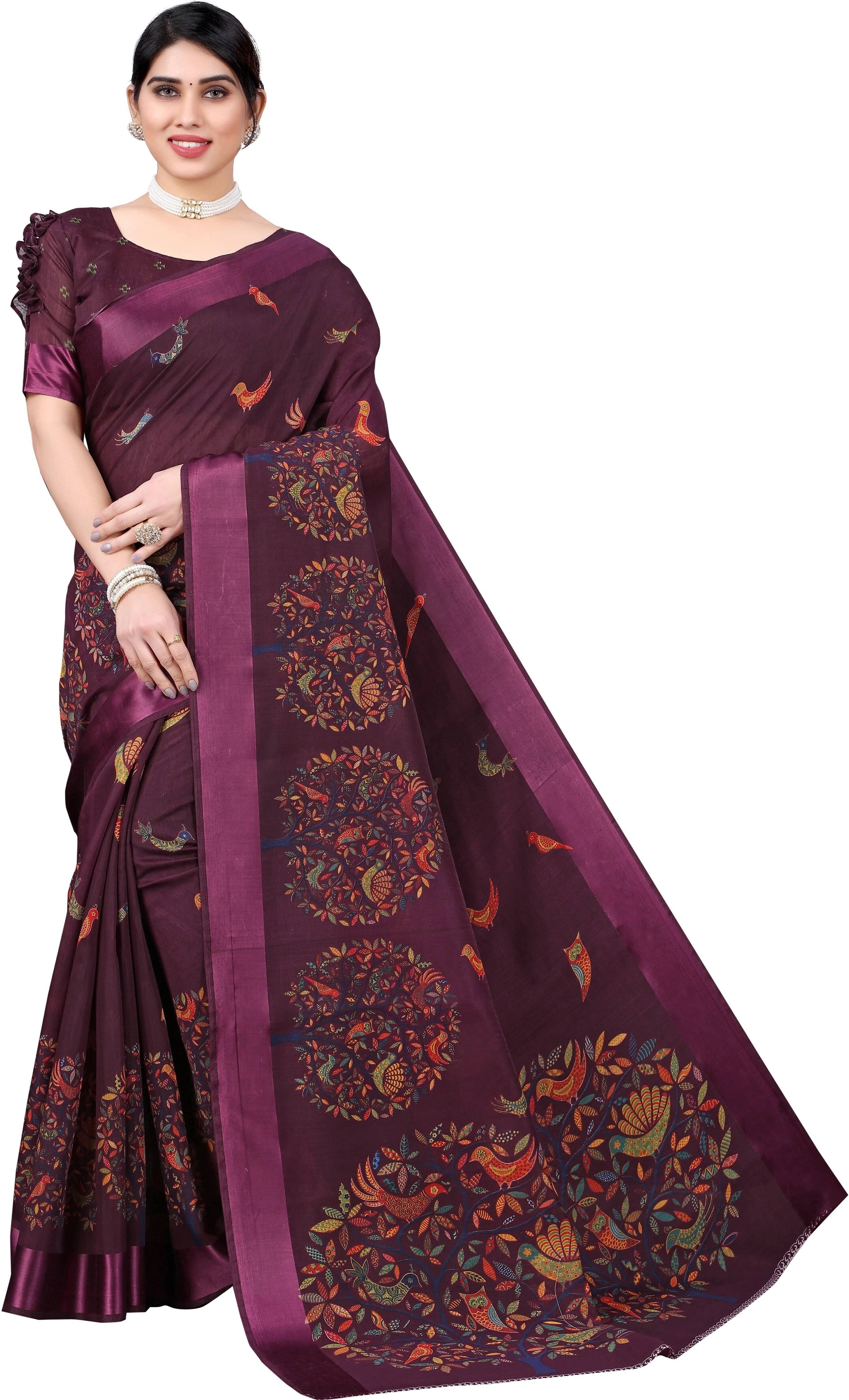 Yashika Cotton Silk Printed Regular Saree With Unstitched Blouse Piece ( Magenta ) Yashika Cotton Silk Printed Regular Saree With Unstitched Blouse Piece ( Magenta )