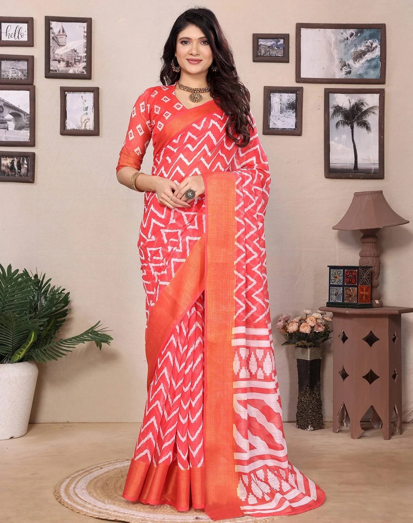     			Yashika Cotton Silk Printed Regular Saree With Unstitched Blouse Piece ( Red )