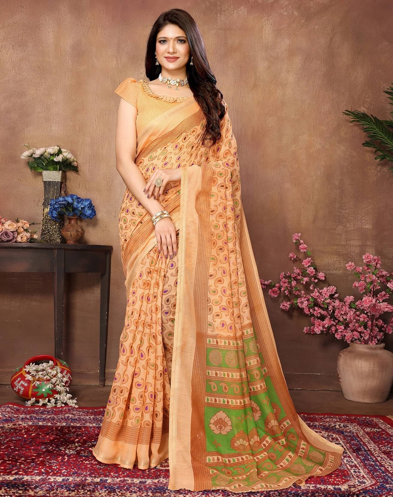 Yashika Cotton Silk Printed Regular Saree With Unstitched Blouse Piece ( Orange ) Yashika Cotton Silk Printed Regular Saree With Unstitched Blouse Piece ( Orange )