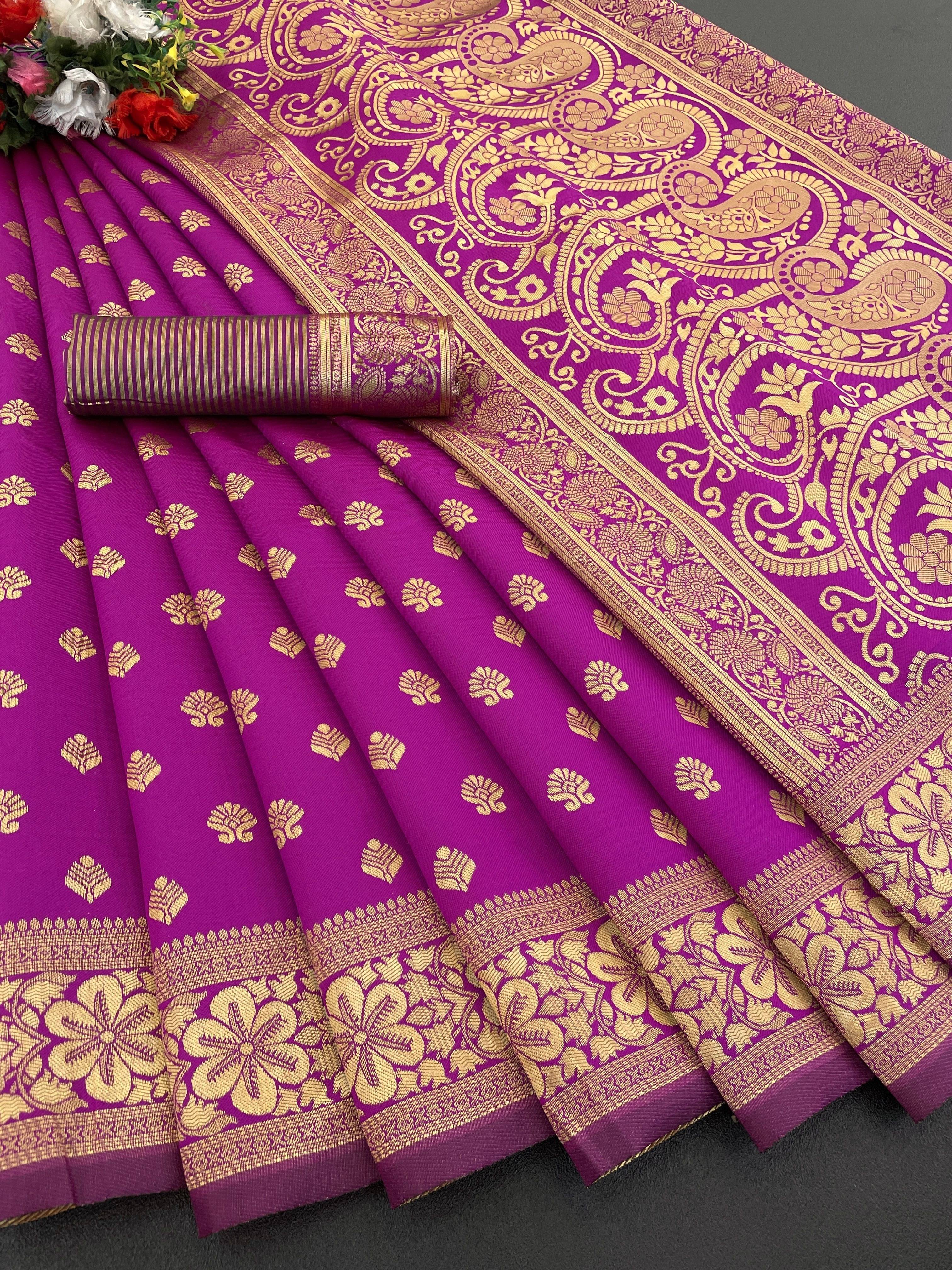     			Yashika Cotton Silk Woven Banarasi saree With Unstitched Blouse Piece ( Purple )