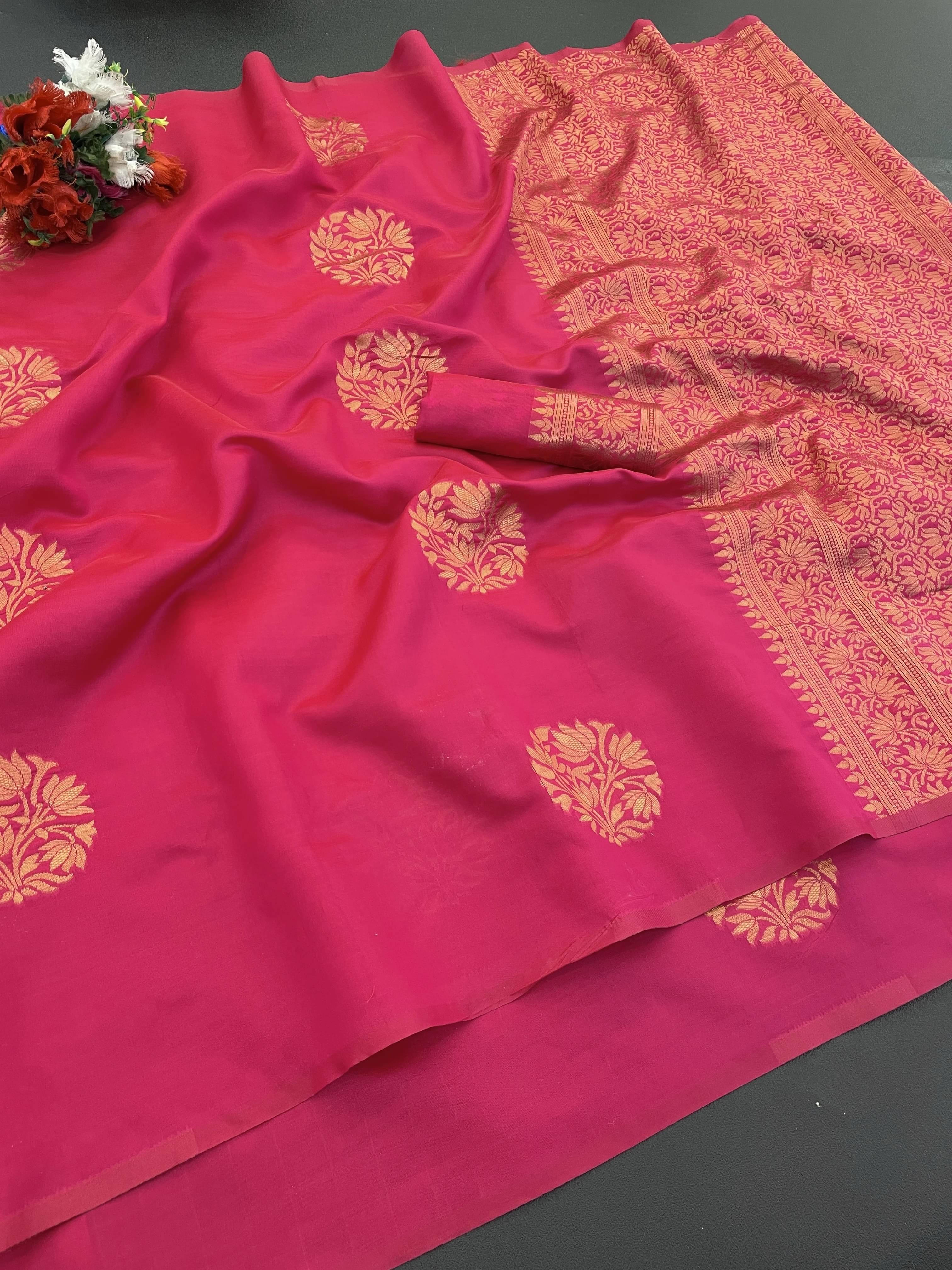     			Yashika Cotton Silk Woven Banarasi saree With Unstitched Blouse Piece ( Pink )