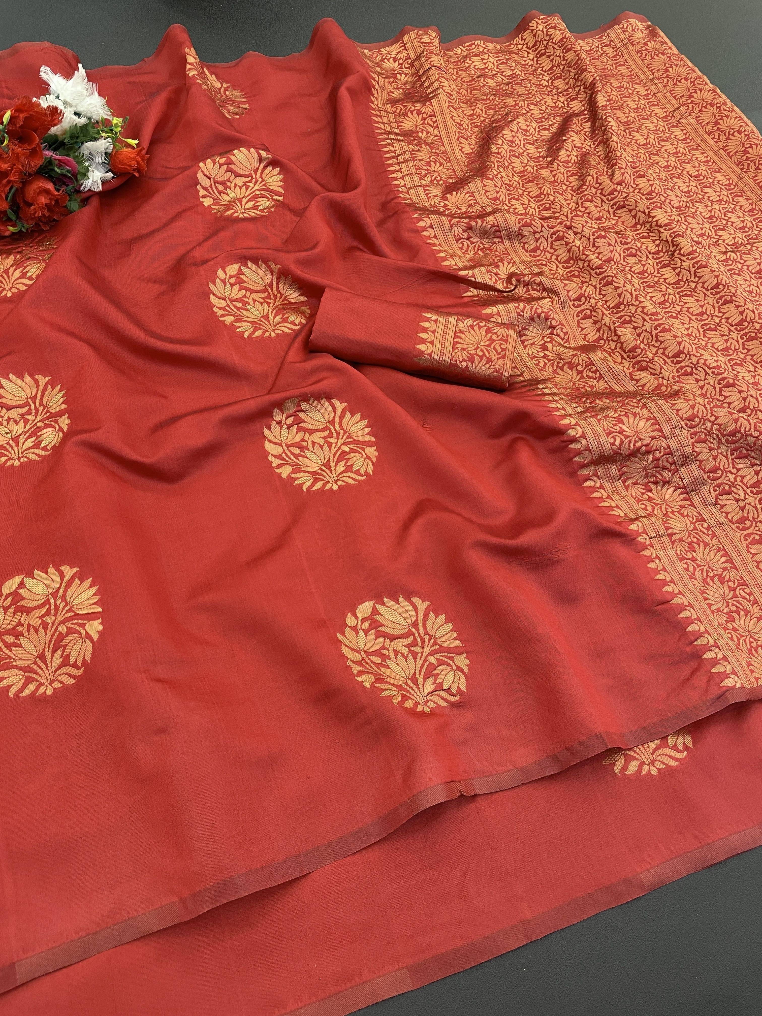     			Yashika Cotton Silk Woven Banarasi saree With Unstitched Blouse Piece ( Red )