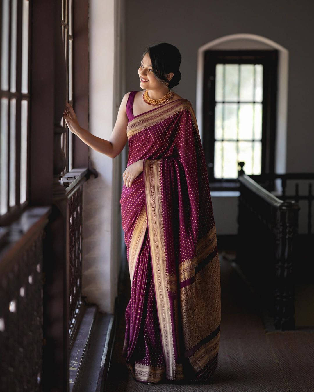     			Yashika Cotton Silk Woven Banarasi saree With Unstitched Blouse Piece ( Purple )