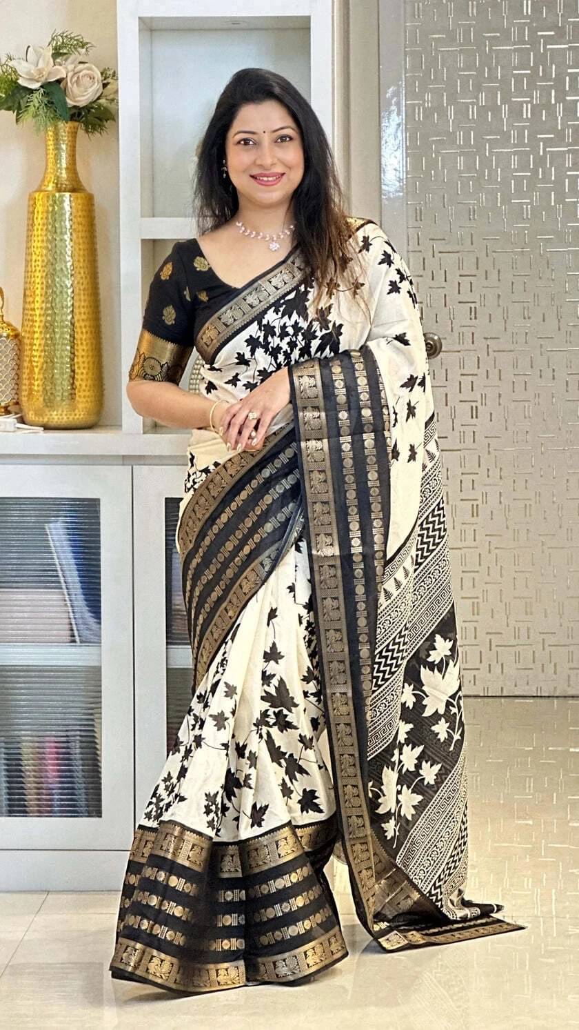     			Yashika Cotton Silk Woven Chettinad Saree With Unstitched Blouse Piece ( Black )