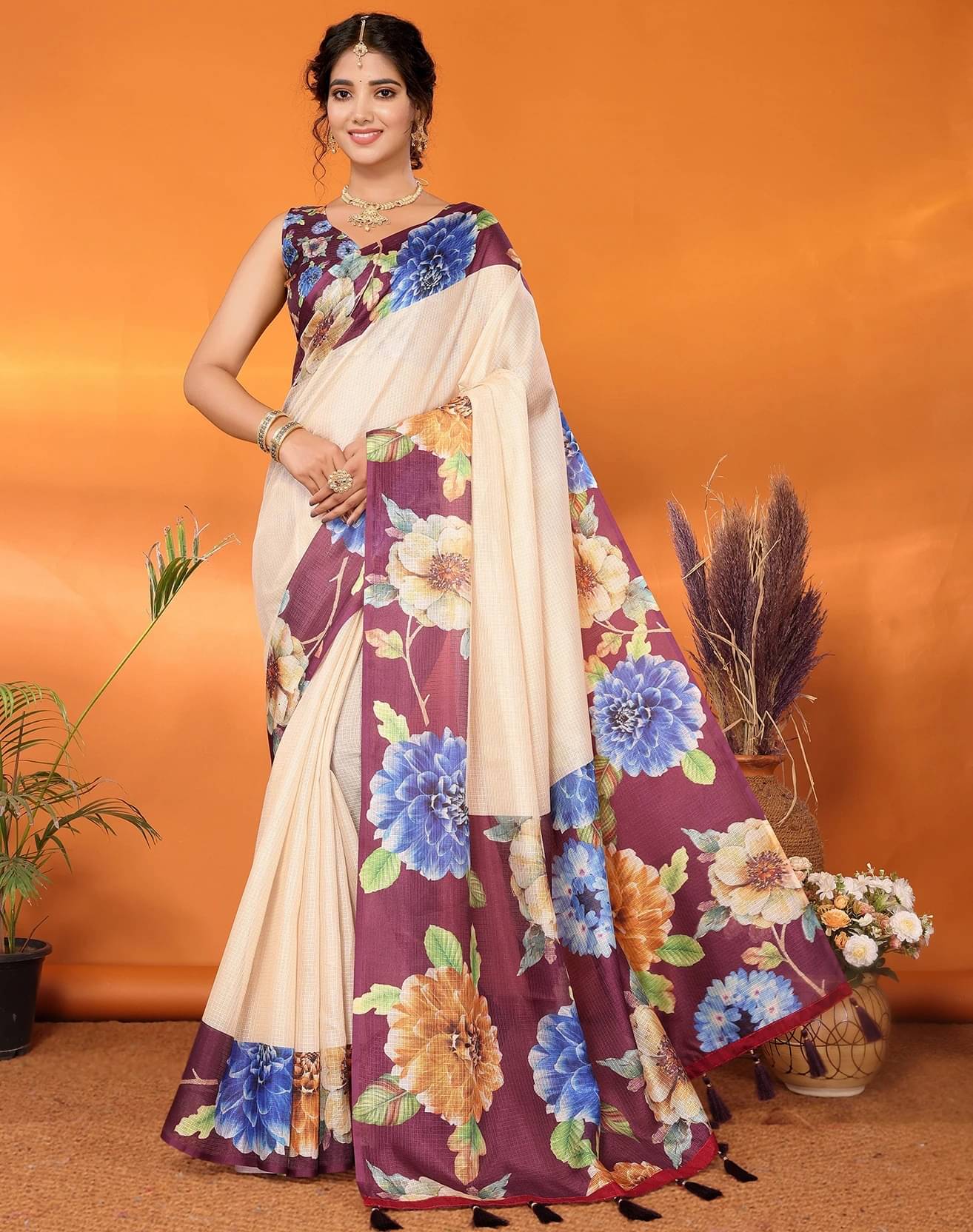     			Yashika Cotton Silk Woven Regular Saree With Unstitched Blouse Piece ( Purple )