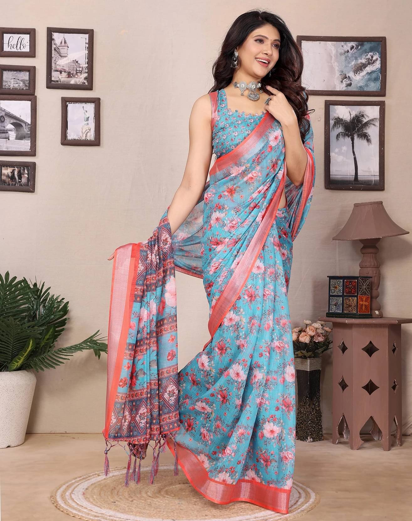     			Yashika Cotton Silk Woven Regular Saree With Unstitched Blouse Piece ( Blue )