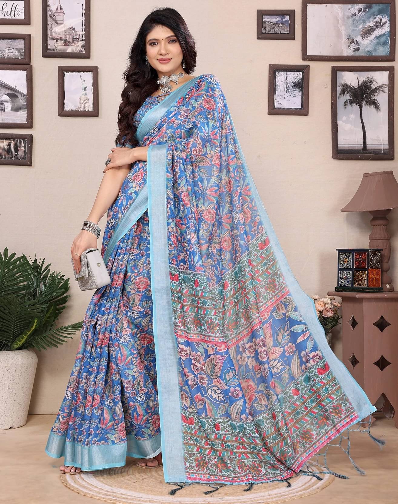     			Yashika Cotton Silk Woven Regular Saree With Unstitched Blouse Piece ( Blue )