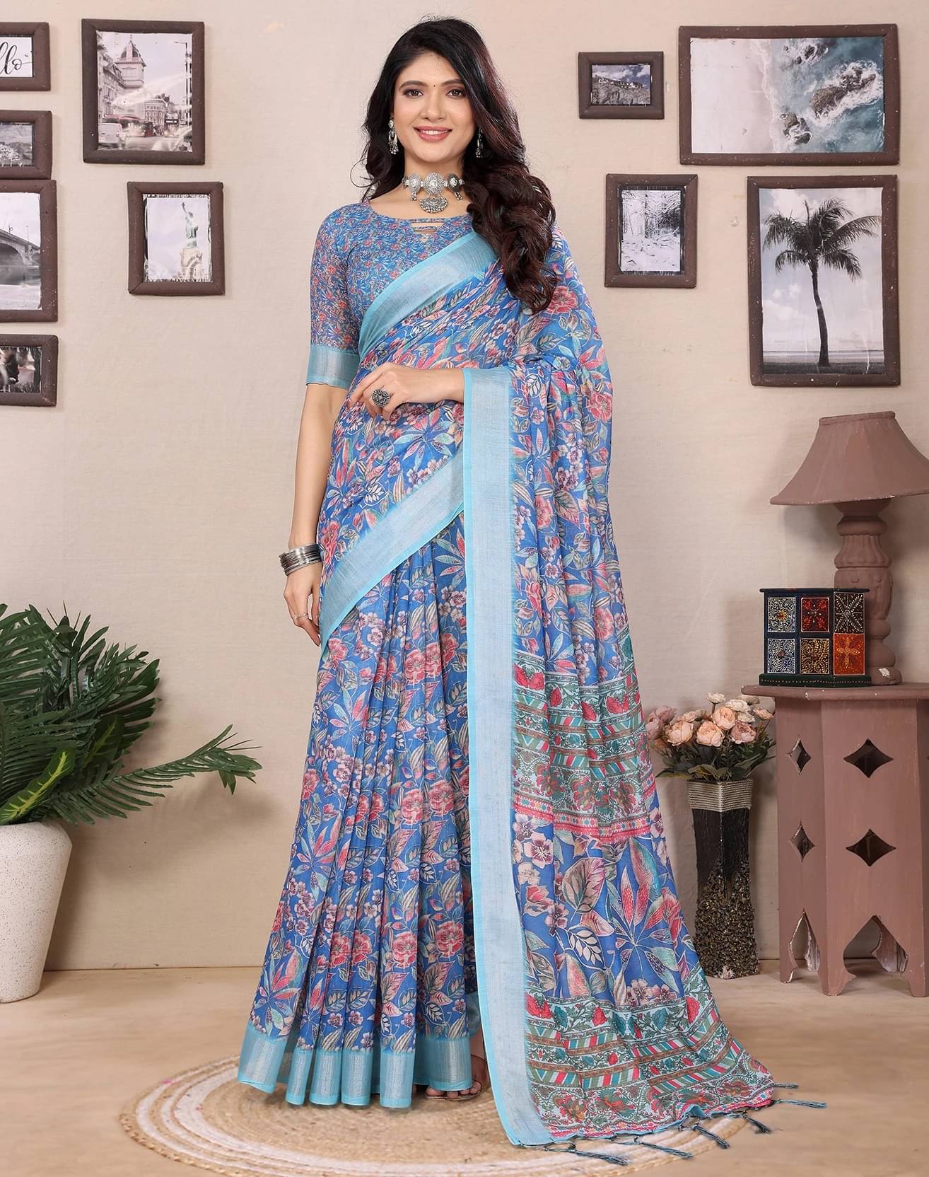     			Yashika Cotton Silk Woven Regular Saree With Unstitched Blouse Piece ( Blue )